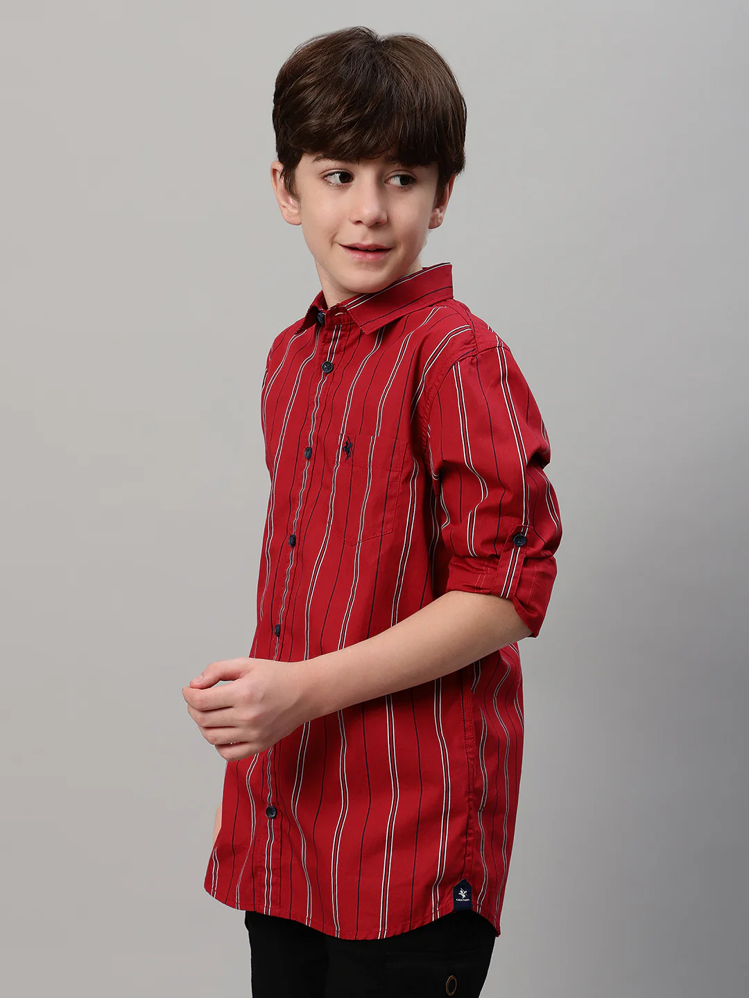 Boy's Maroon Striped Full Sleeve Shirt - Image 3
