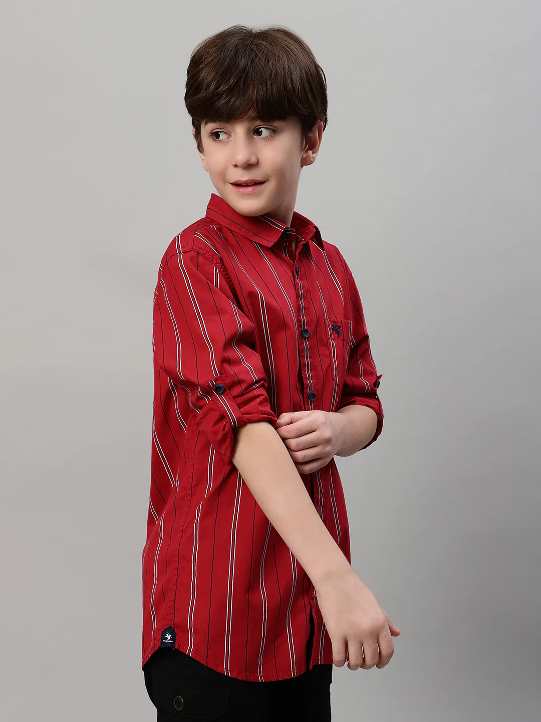 Boy's Maroon Striped Full Sleeve Shirt - Image 4