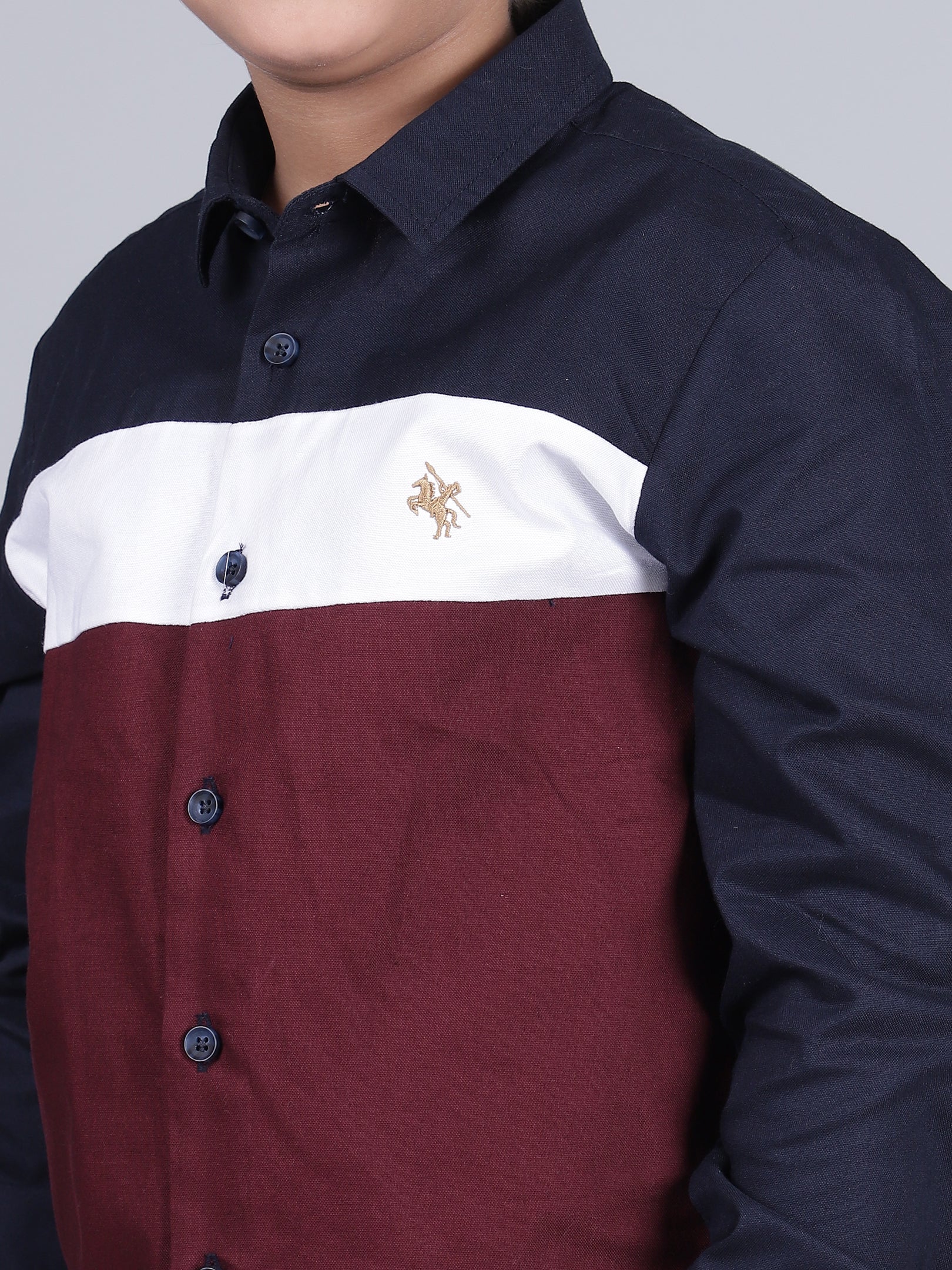 Boys Mix Color Block Full Sleeves Spread Collar Casual Shirt - Image 6