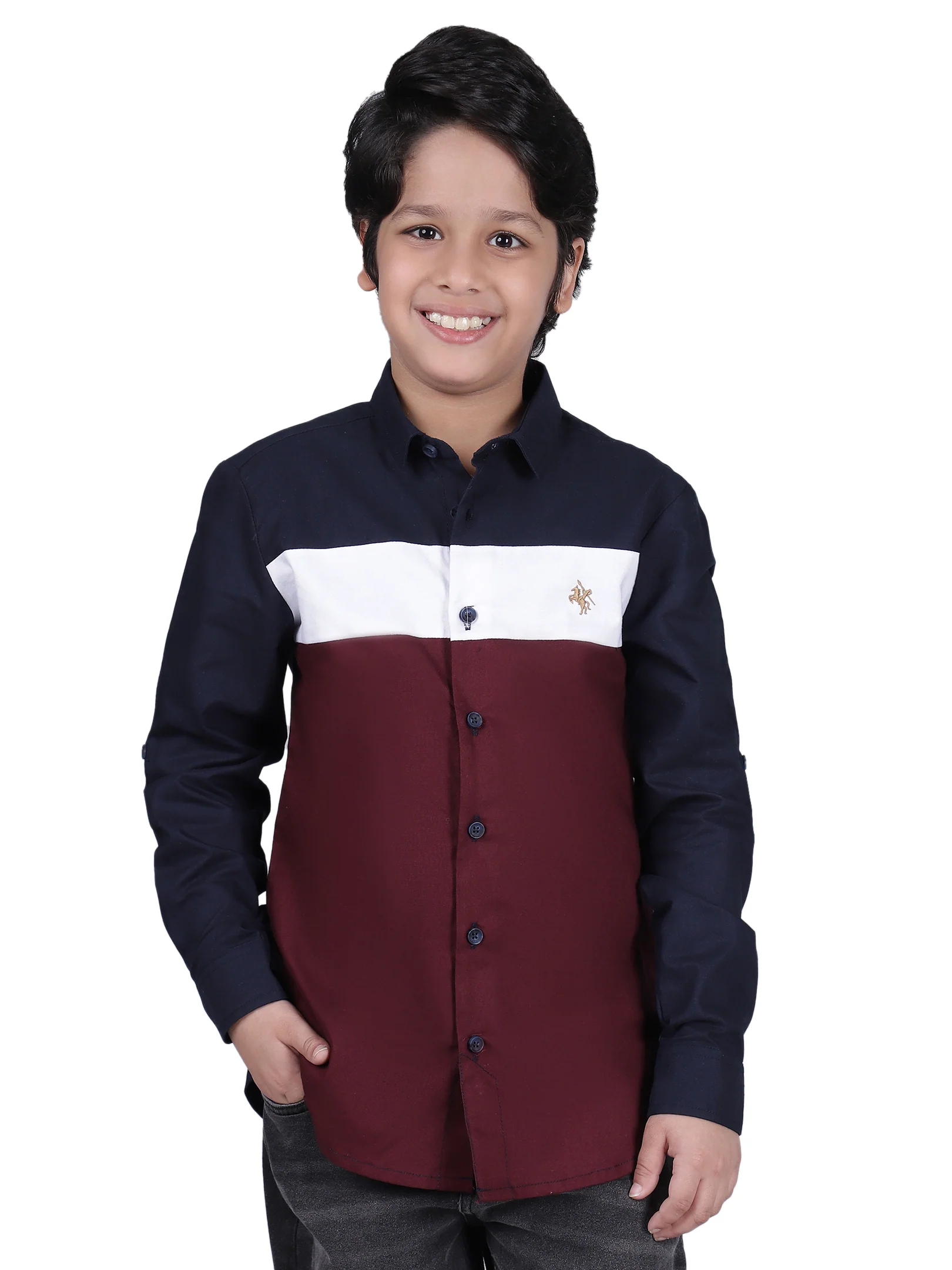 Boys Mix Color Block Full Sleeves Spread Collar Casual Shirt - Image 7