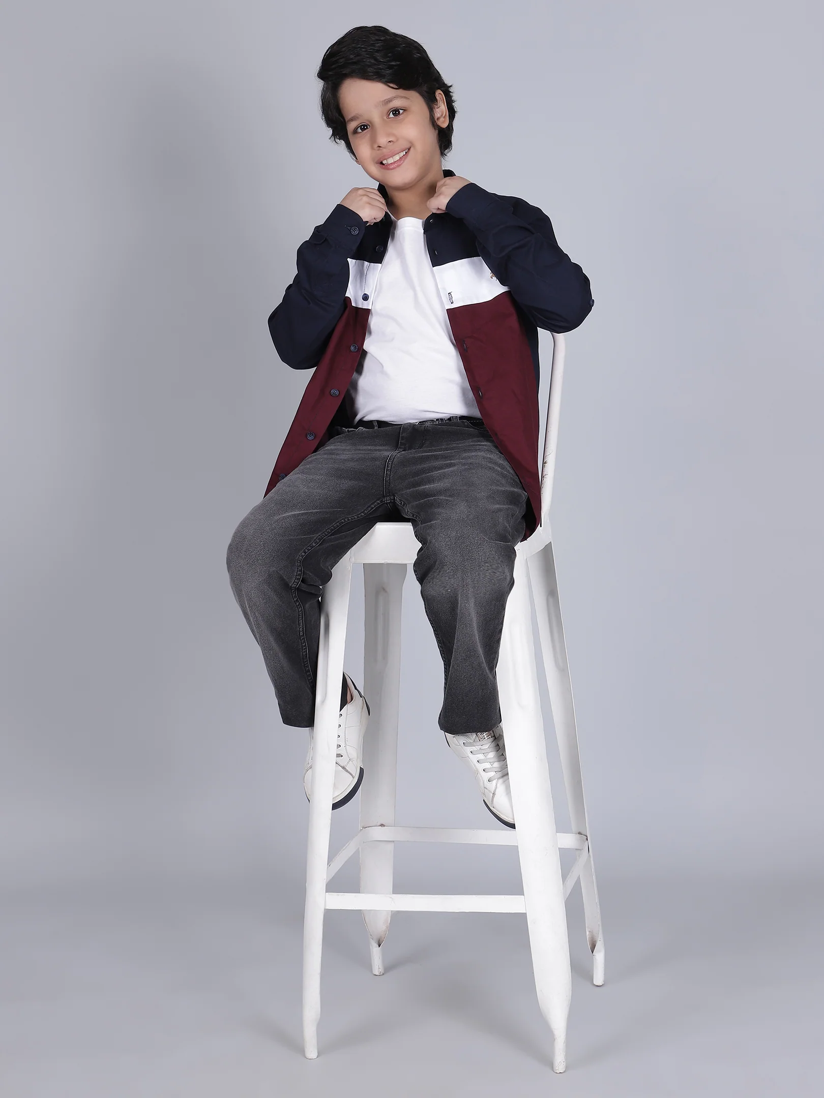 Boys Mix Color Block Full Sleeves Spread Collar Casual Shirt - Image 8