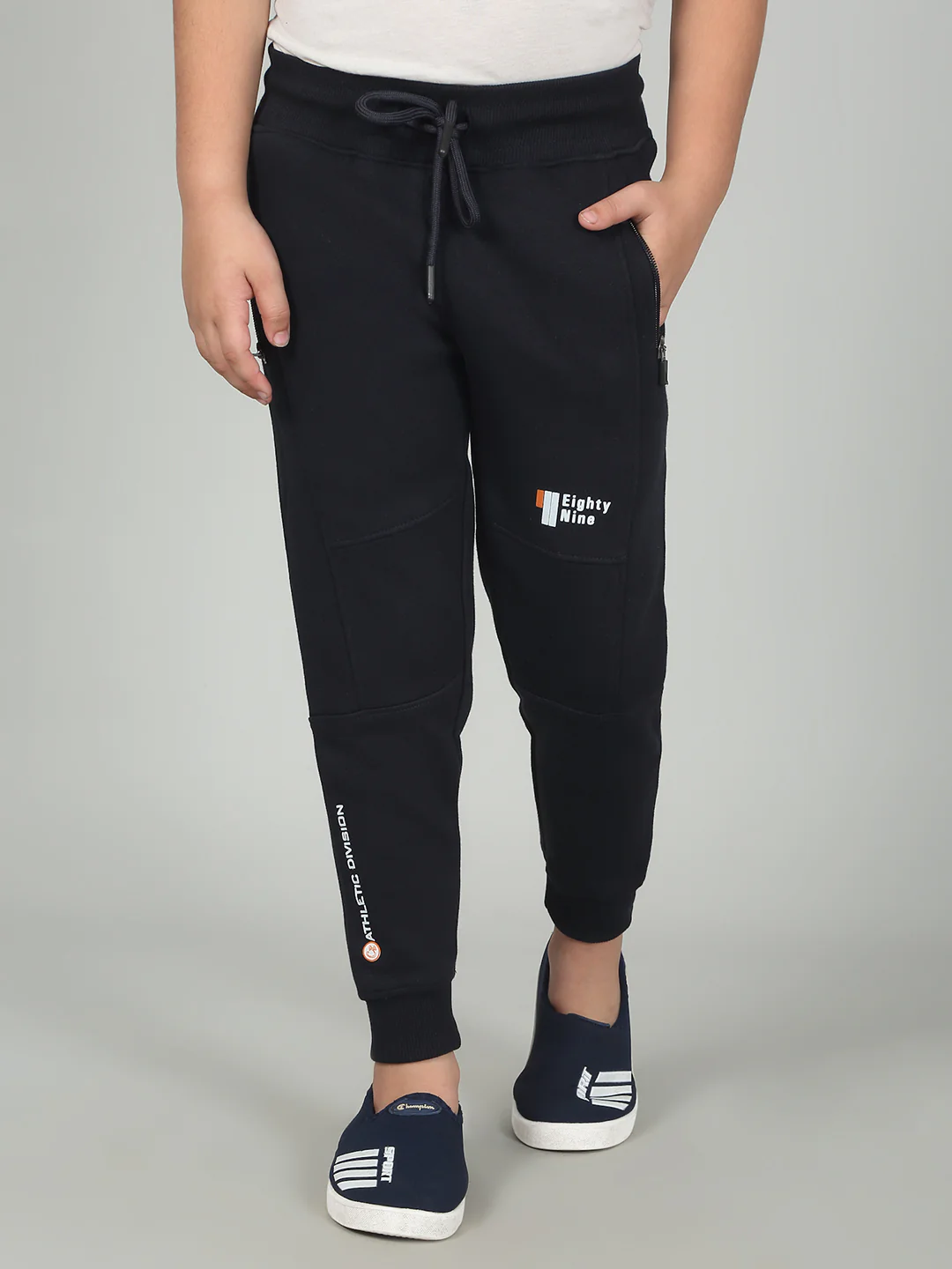 Boys Navy Blue Solid Casual Track Pant - Image 2
