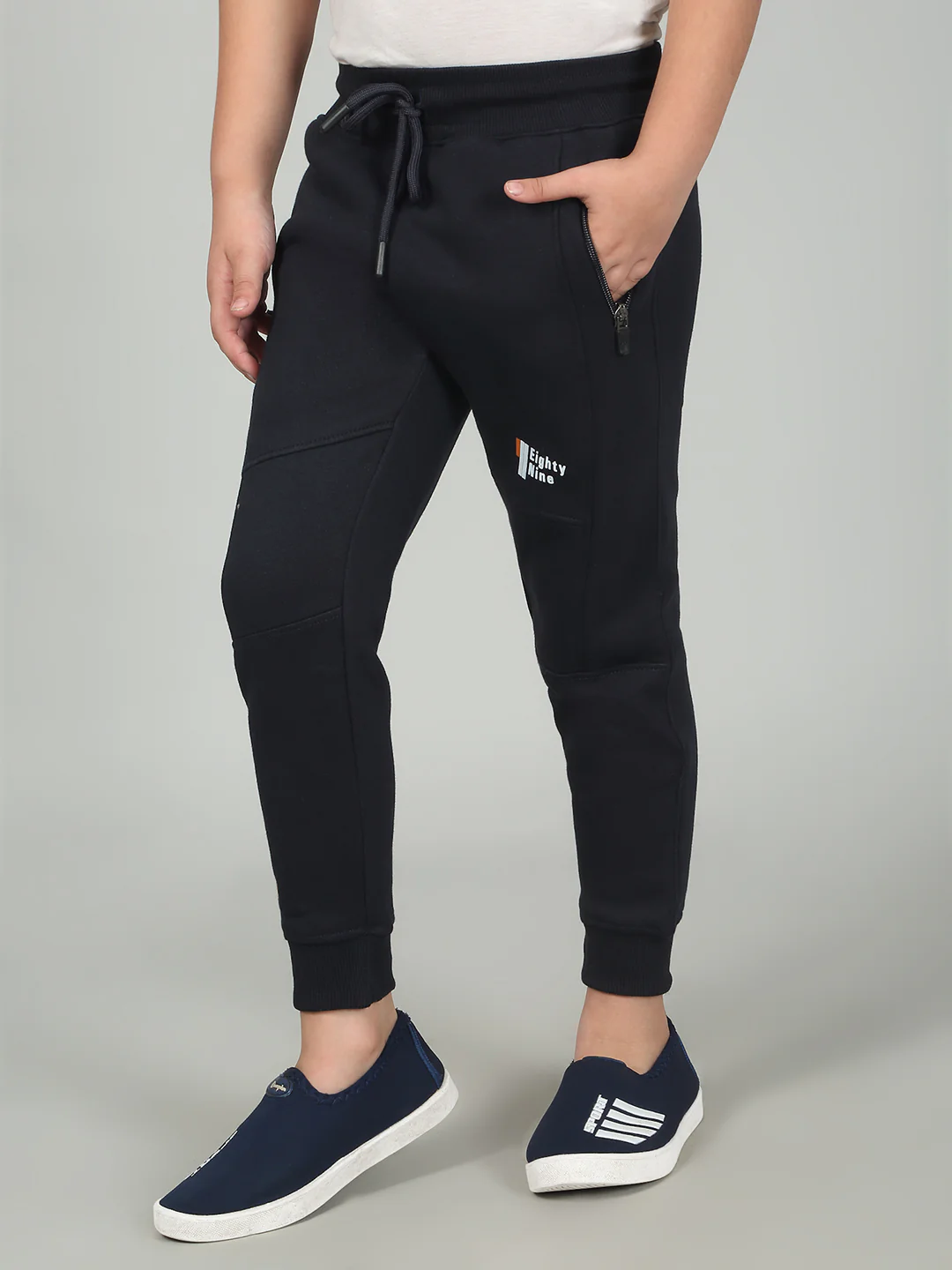 Boys Navy Blue Solid Casual Track Pant - Image 3