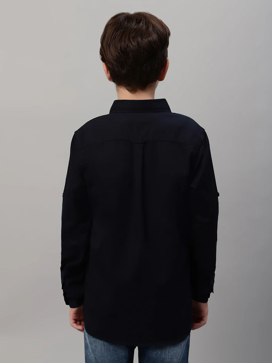 Boy's Navy Blue Solid Full Sleeve Shirt - Image 2