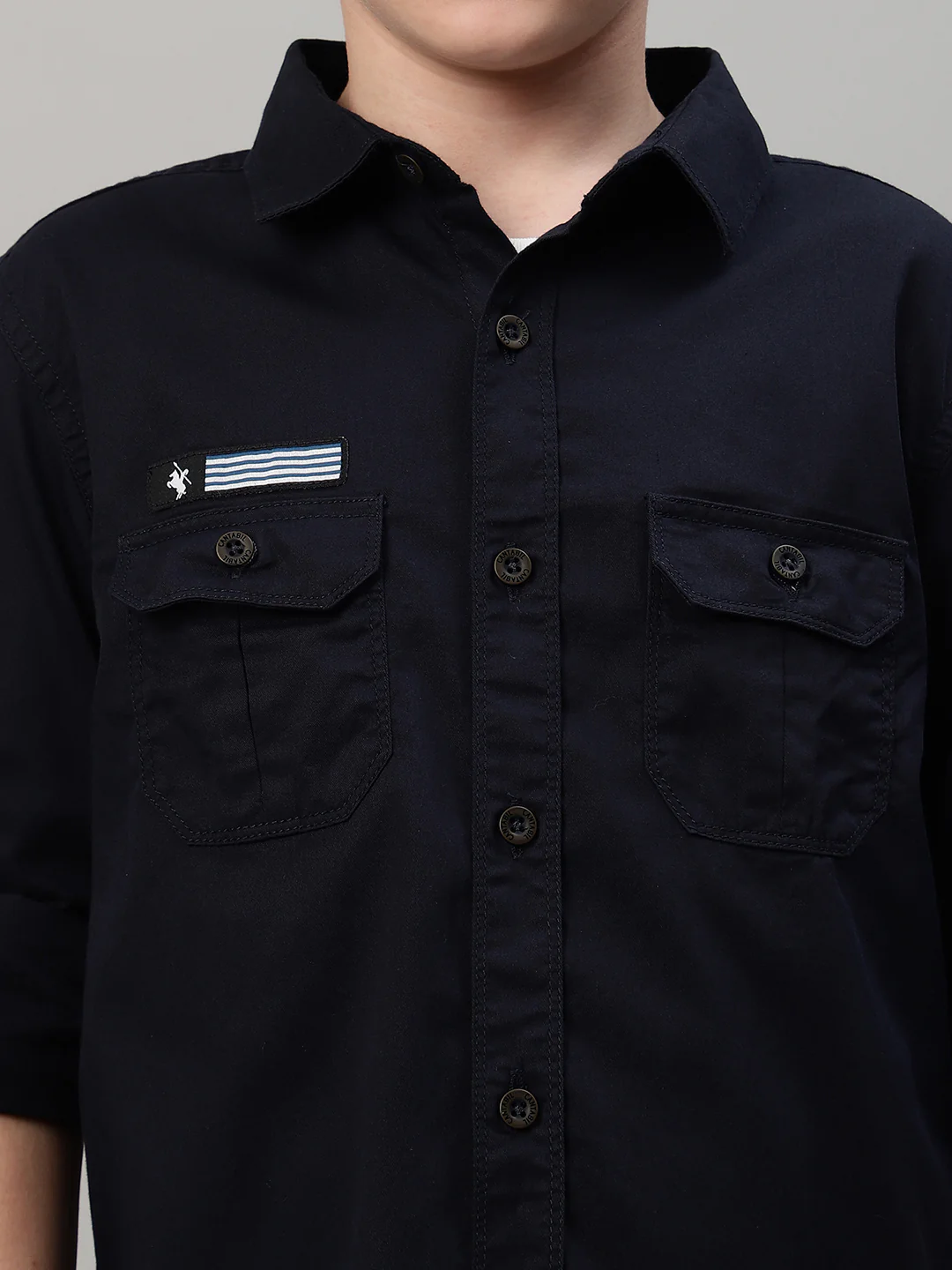 Boy's Navy Blue Solid Full Sleeve Shirt - Image 5