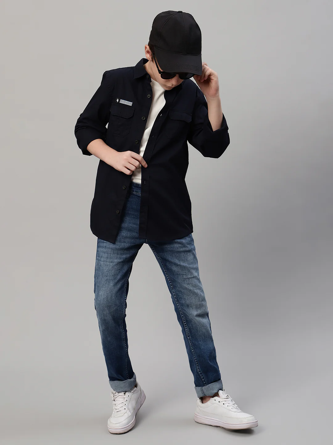 Boy's Navy Blue Solid Full Sleeve Shirt - Image 8