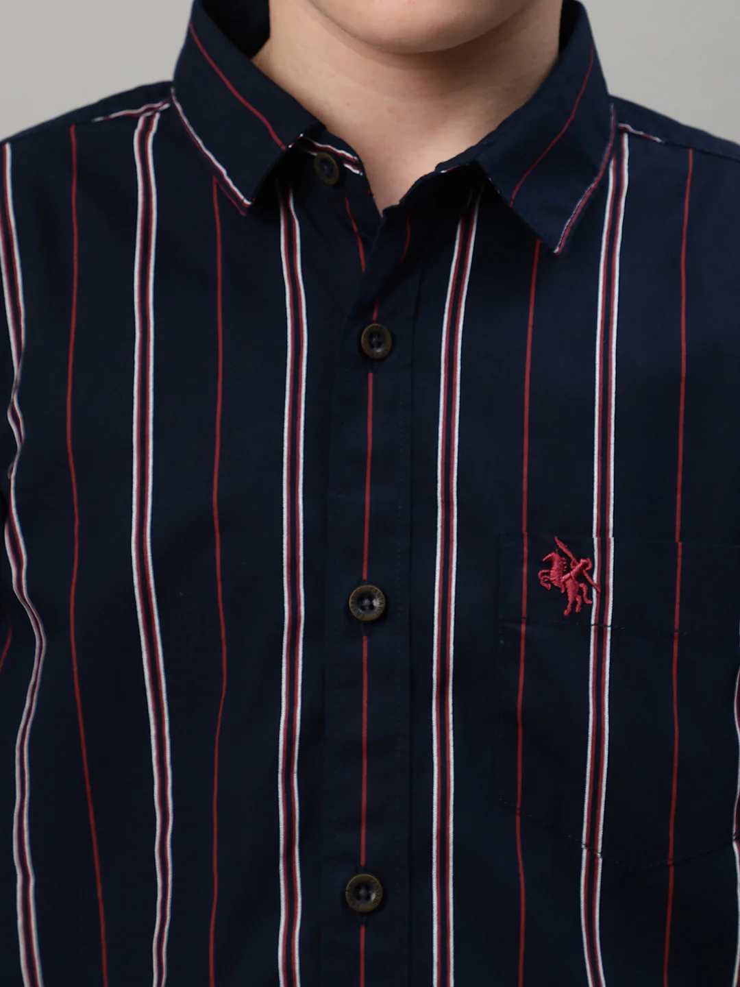 Boy's Navy Blue Striped Full Sleeve Shirt - Image 5