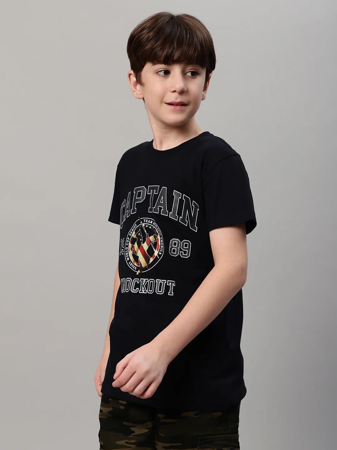 Boys Casual Navy Blue Half Sleeve  T-Shirt - Image 3