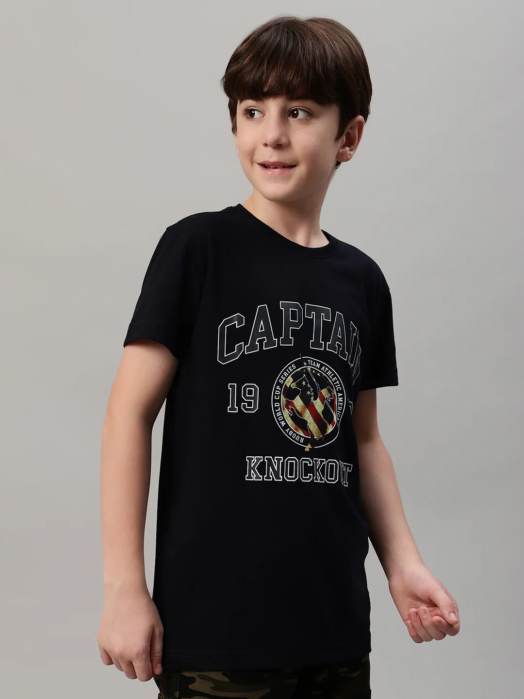 Boys Casual Navy Blue Half Sleeve  T-Shirt - Image 4