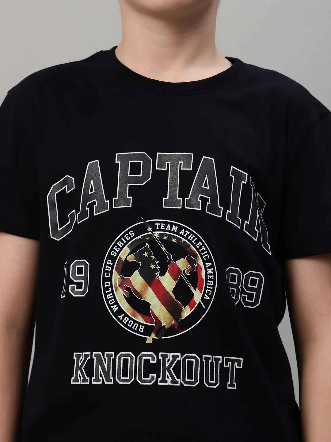 Boys Casual Navy Blue Half Sleeve  T-Shirt - Image 5