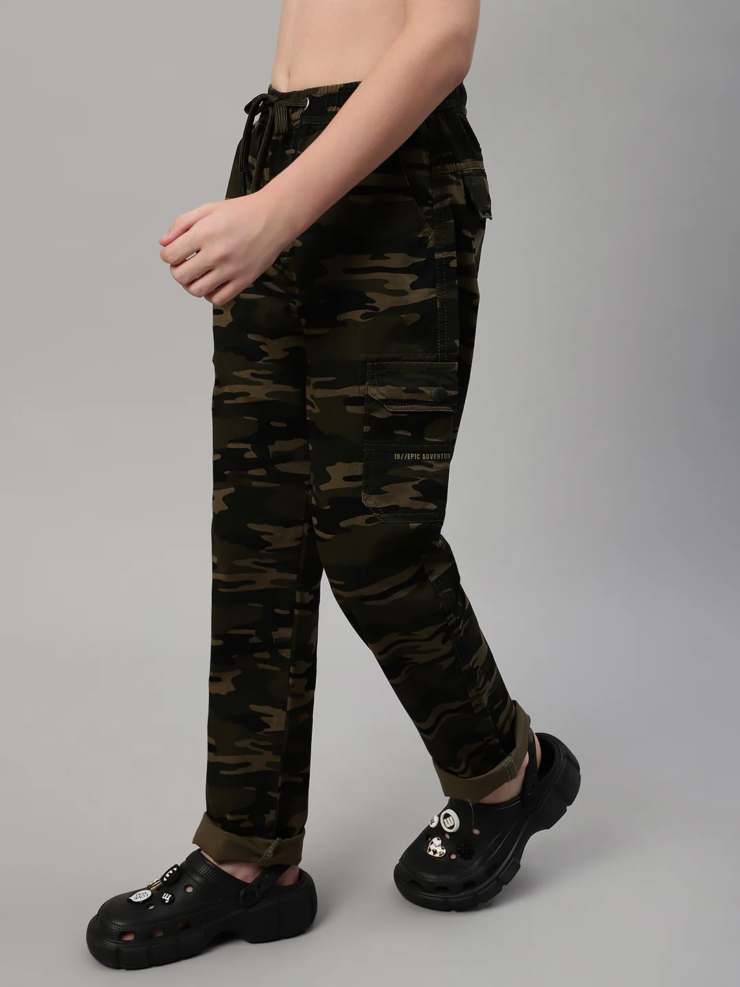 Boy's Olive Green Printed Cargo - Image 3