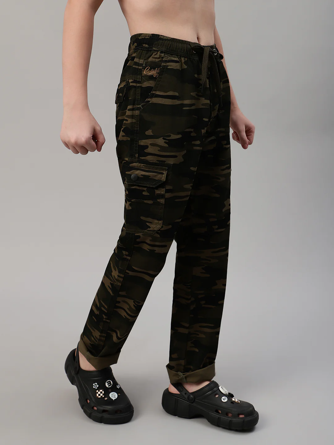 Boy's Olive Green Printed Cargo - Image 4