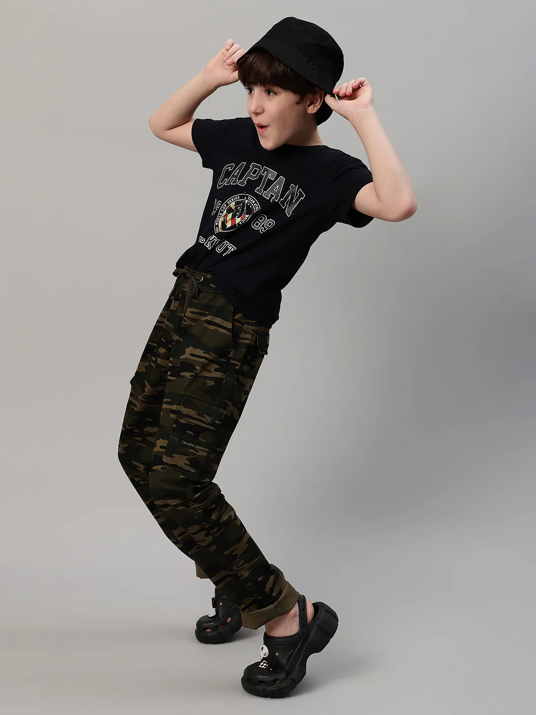 Boy's Olive Green Printed Cargo - Image 7