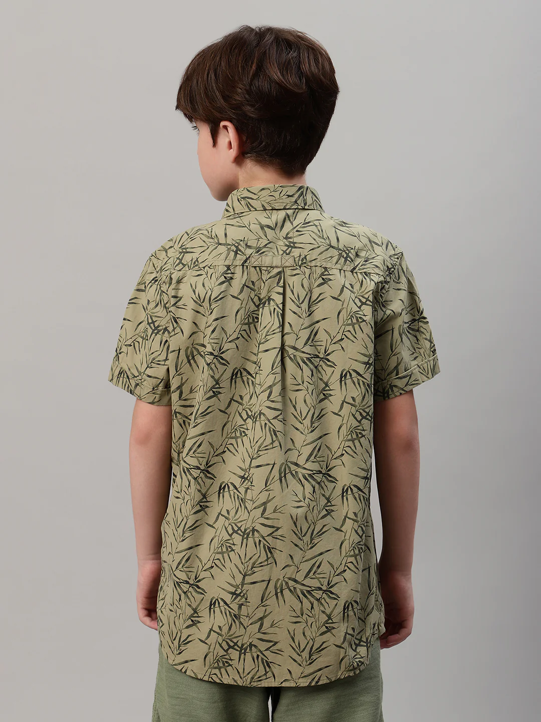 Boy's Olive Green Printed Half Sleeve Shirt - Image 2