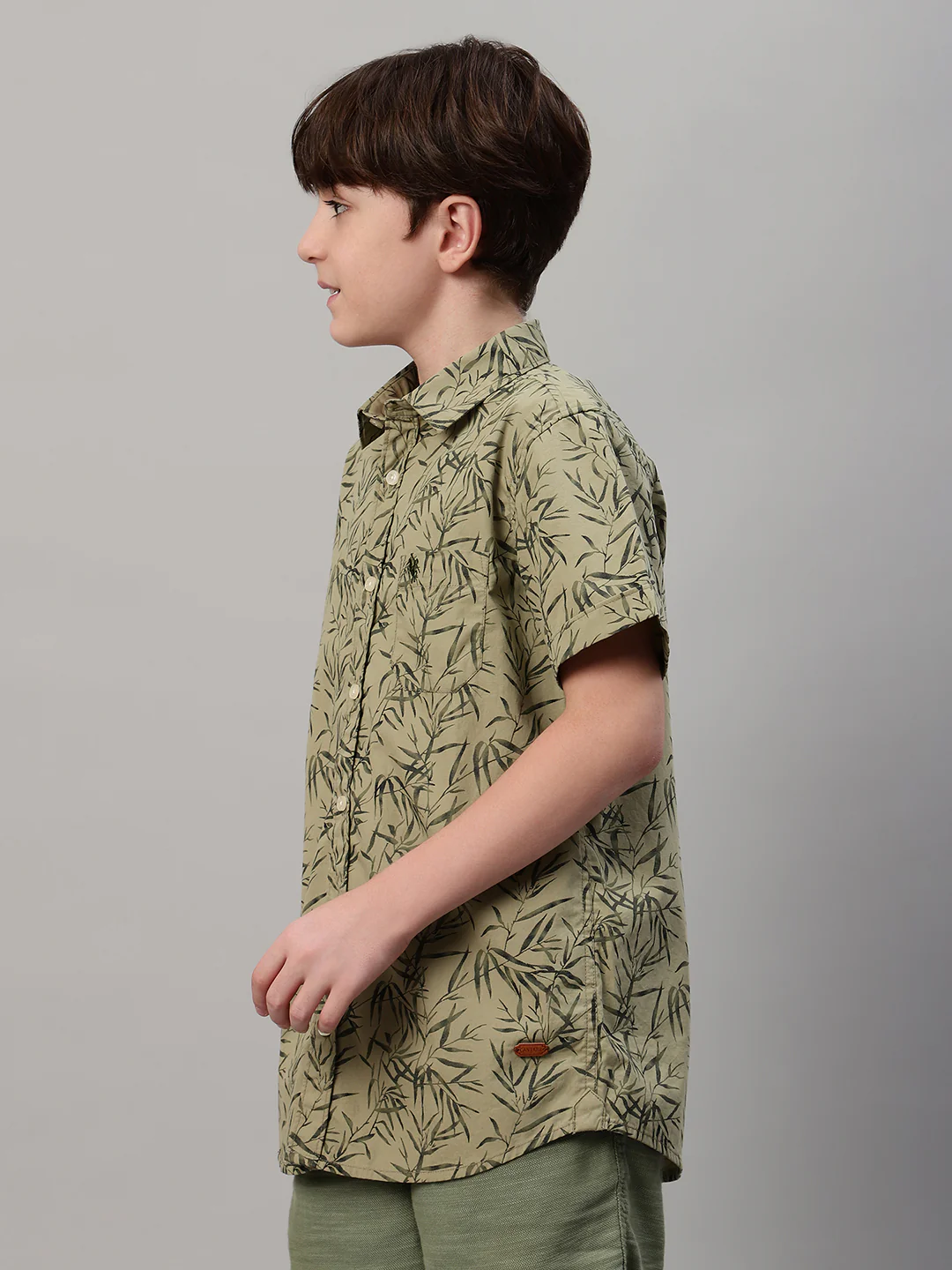 Boy's Olive Green Printed Half Sleeve Shirt - Image 3