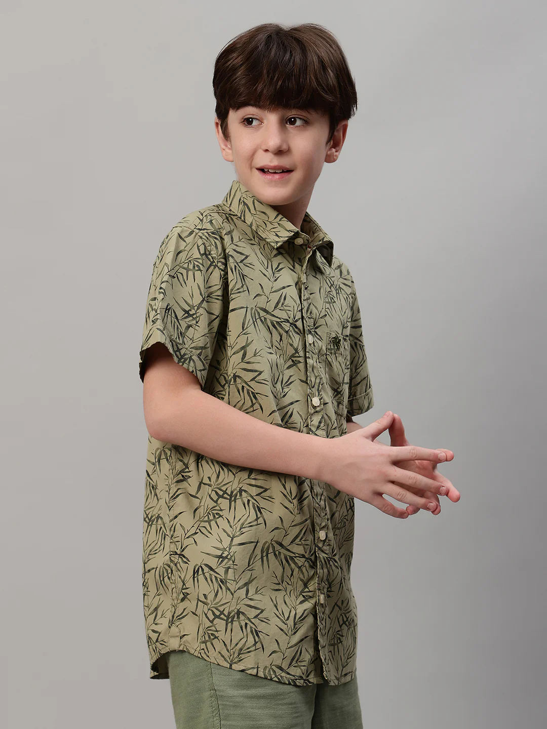 Boy's Olive Green Printed Half Sleeve Shirt - Image 4
