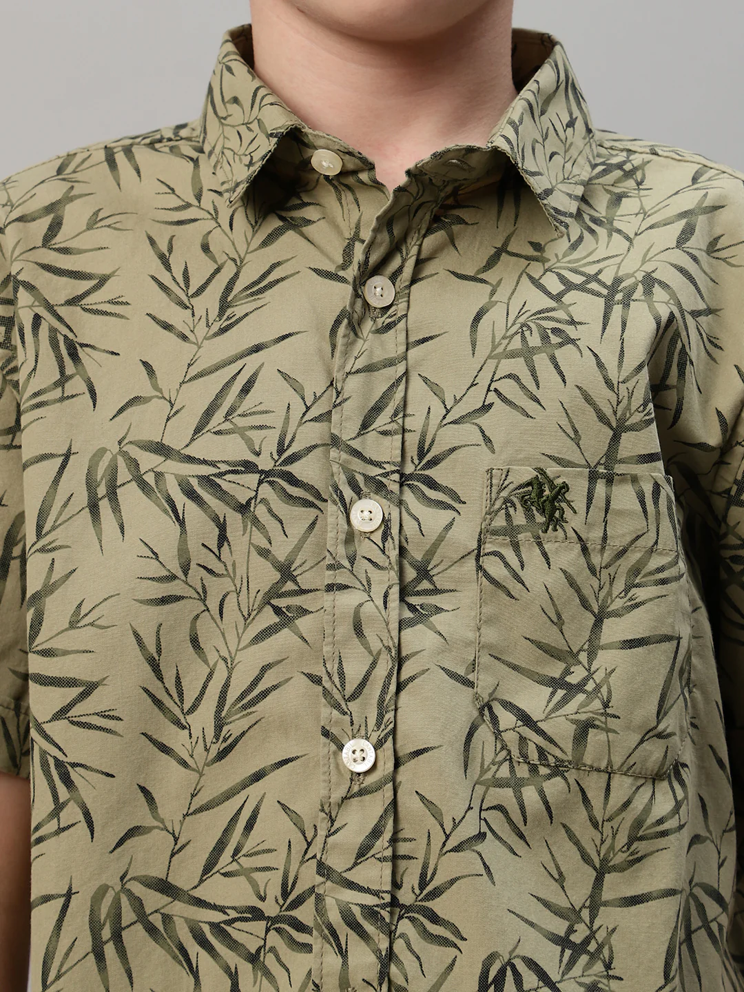 Boy's Olive Green Printed Half Sleeve Shirt - Image 5