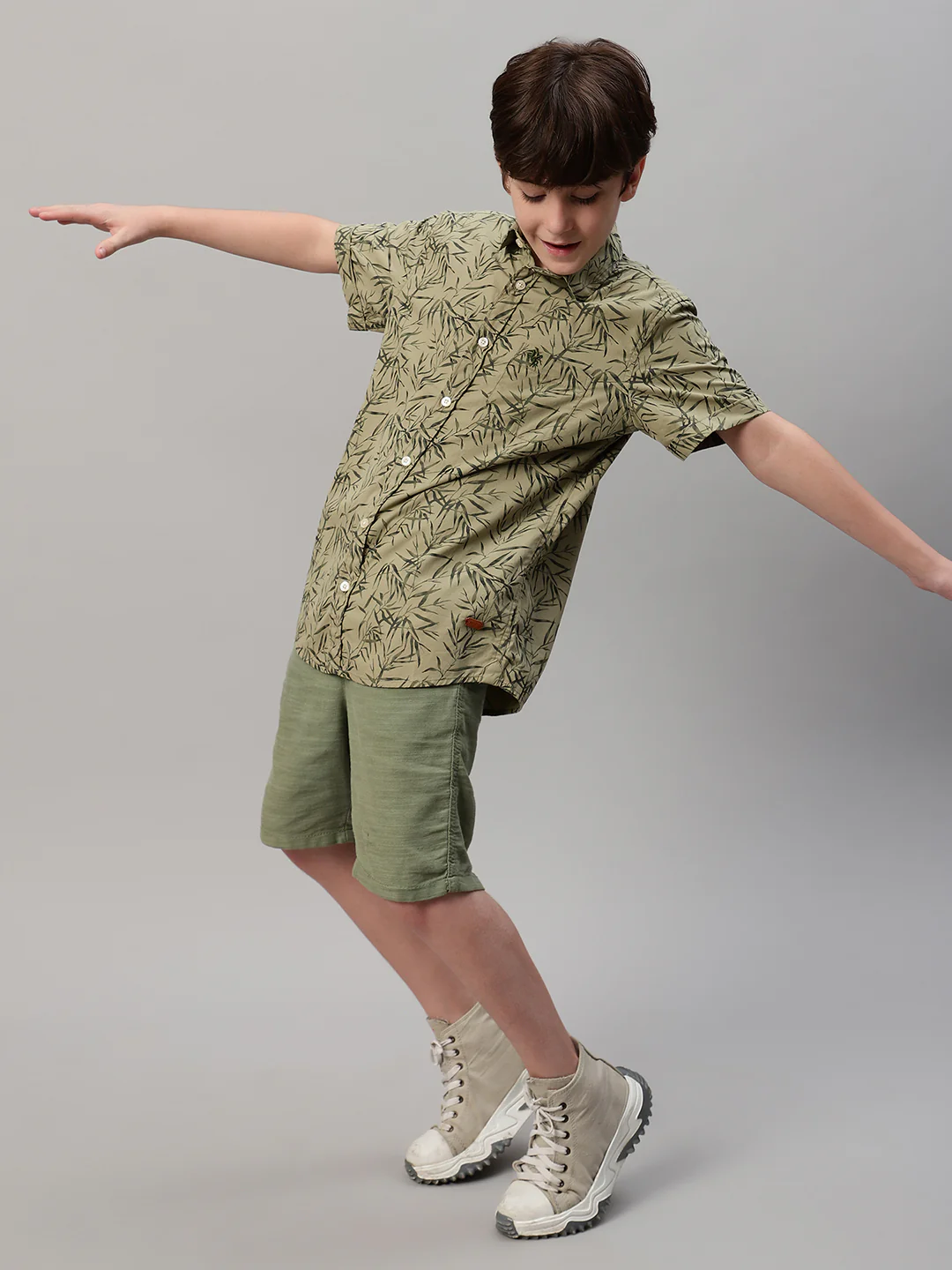 Boy's Olive Green Printed Half Sleeve Shirt - Image 7