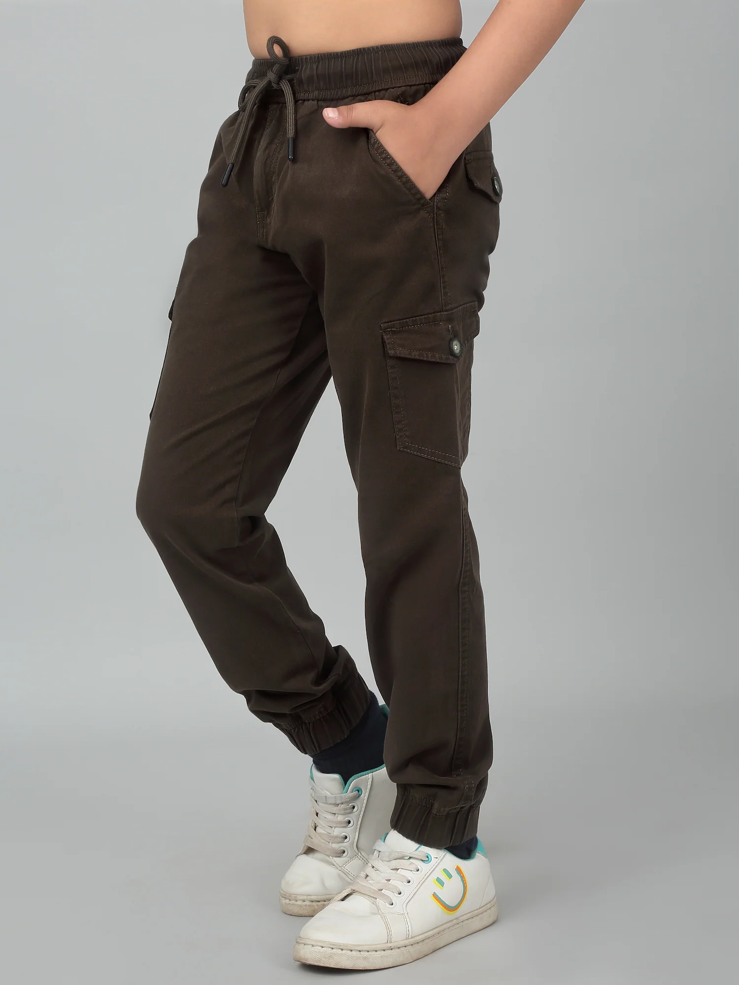 Boy's Olive Green Solid Cargo - Image 2