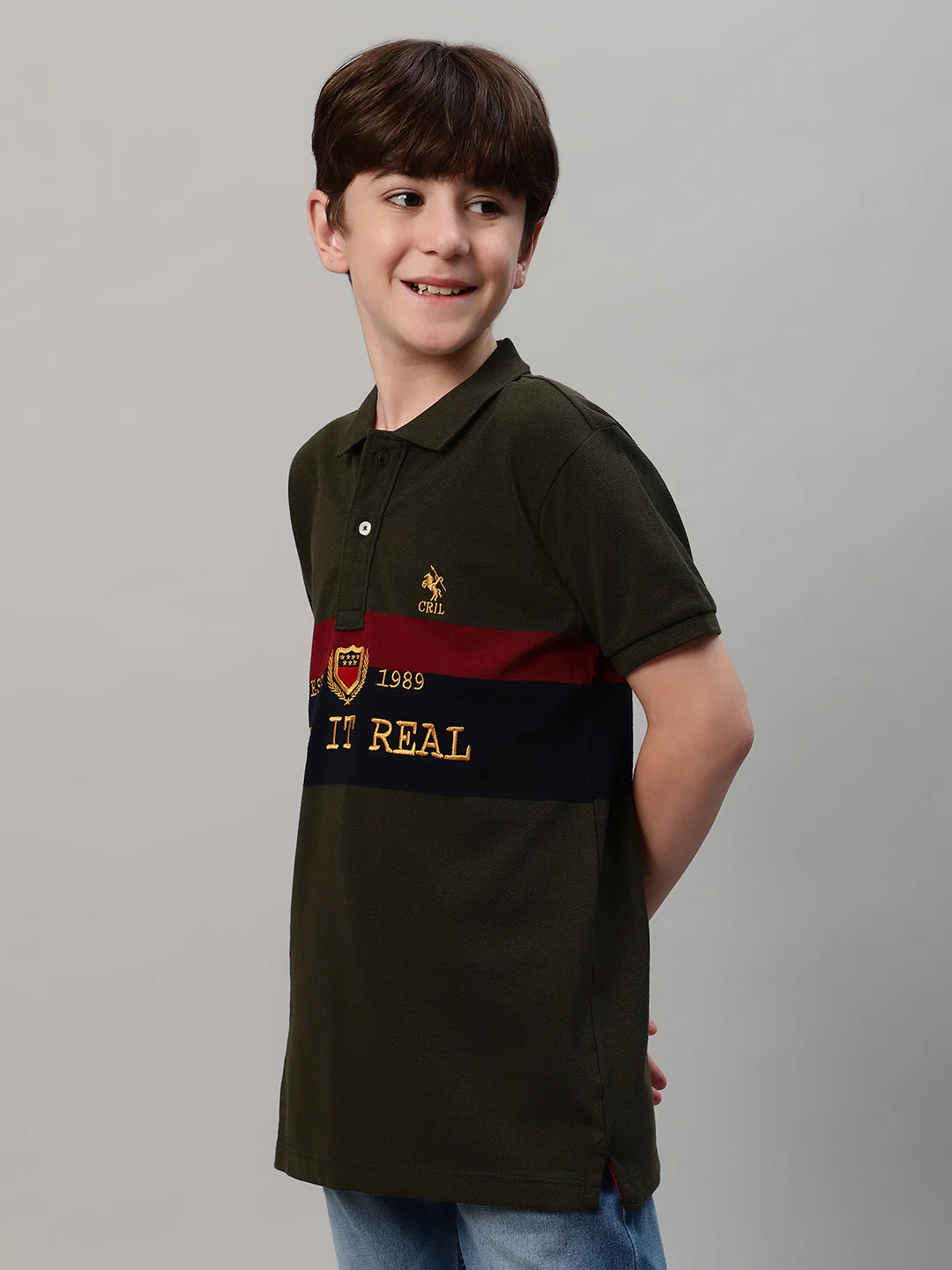 Boy's Olive Green Typographic Print T-Shirt - Image 3