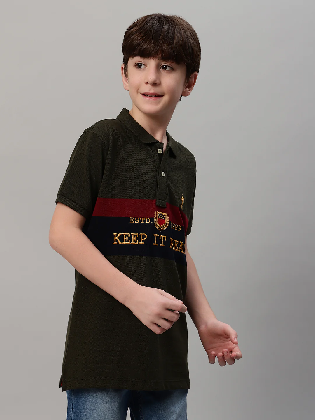 Boy's Olive Green Typographic Print T-Shirt - Image 4
