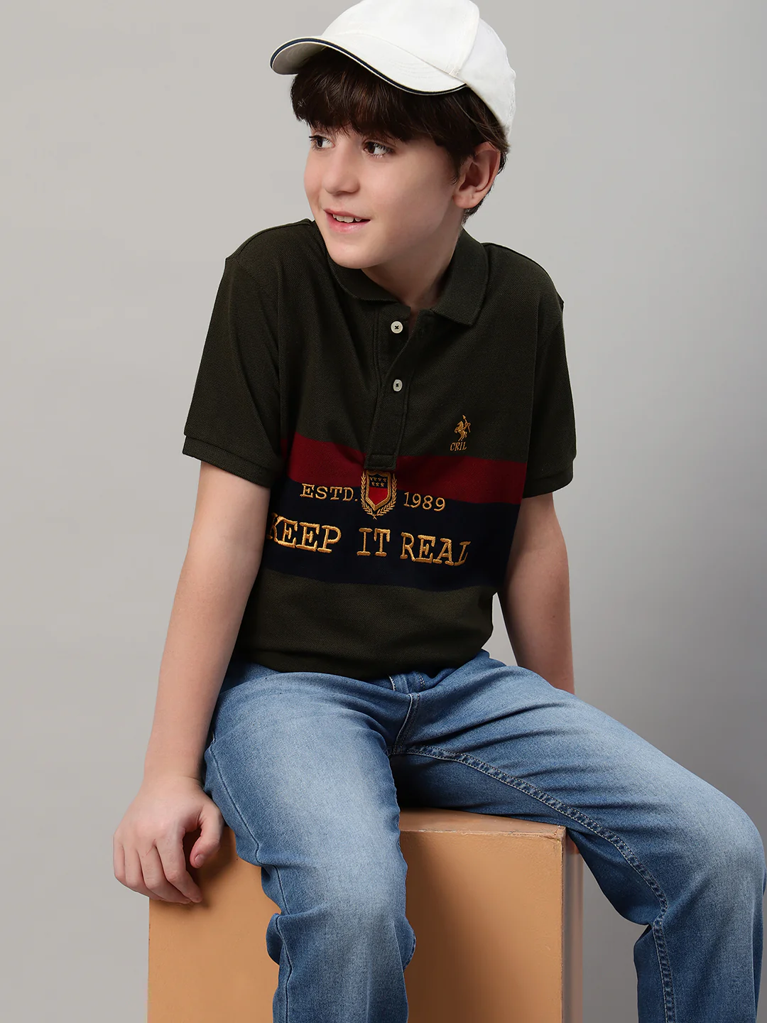 Boy's Olive Green Typographic Print T-Shirt - Image 6