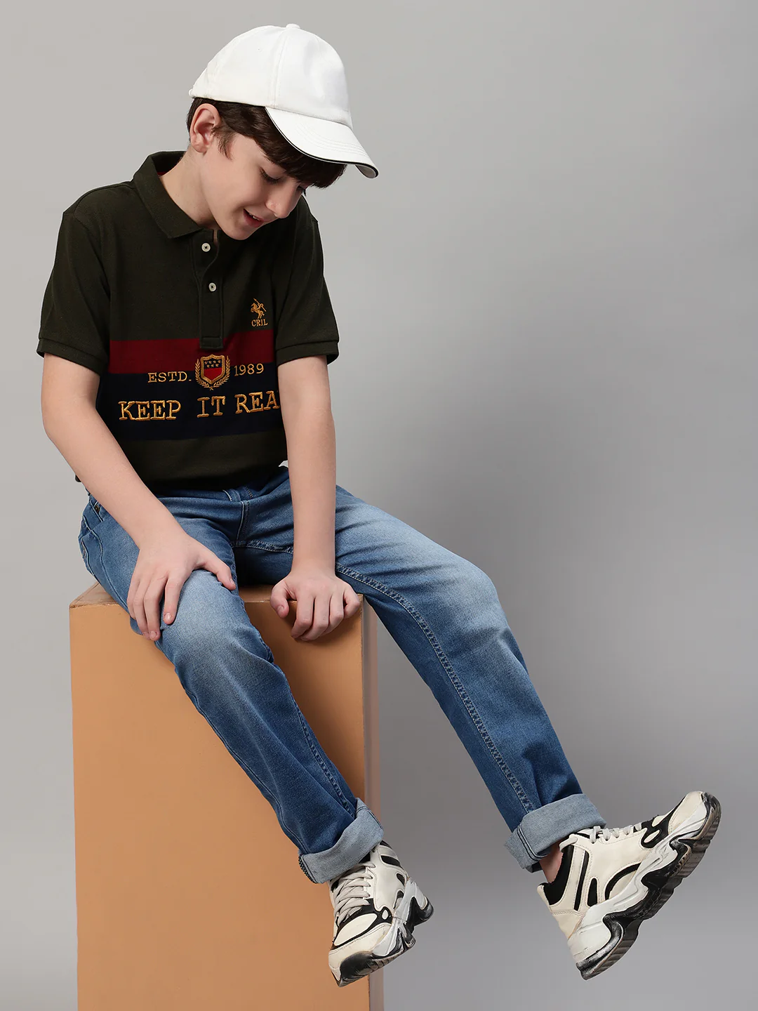Boy's Olive Green Typographic Print T-Shirt - Image 7
