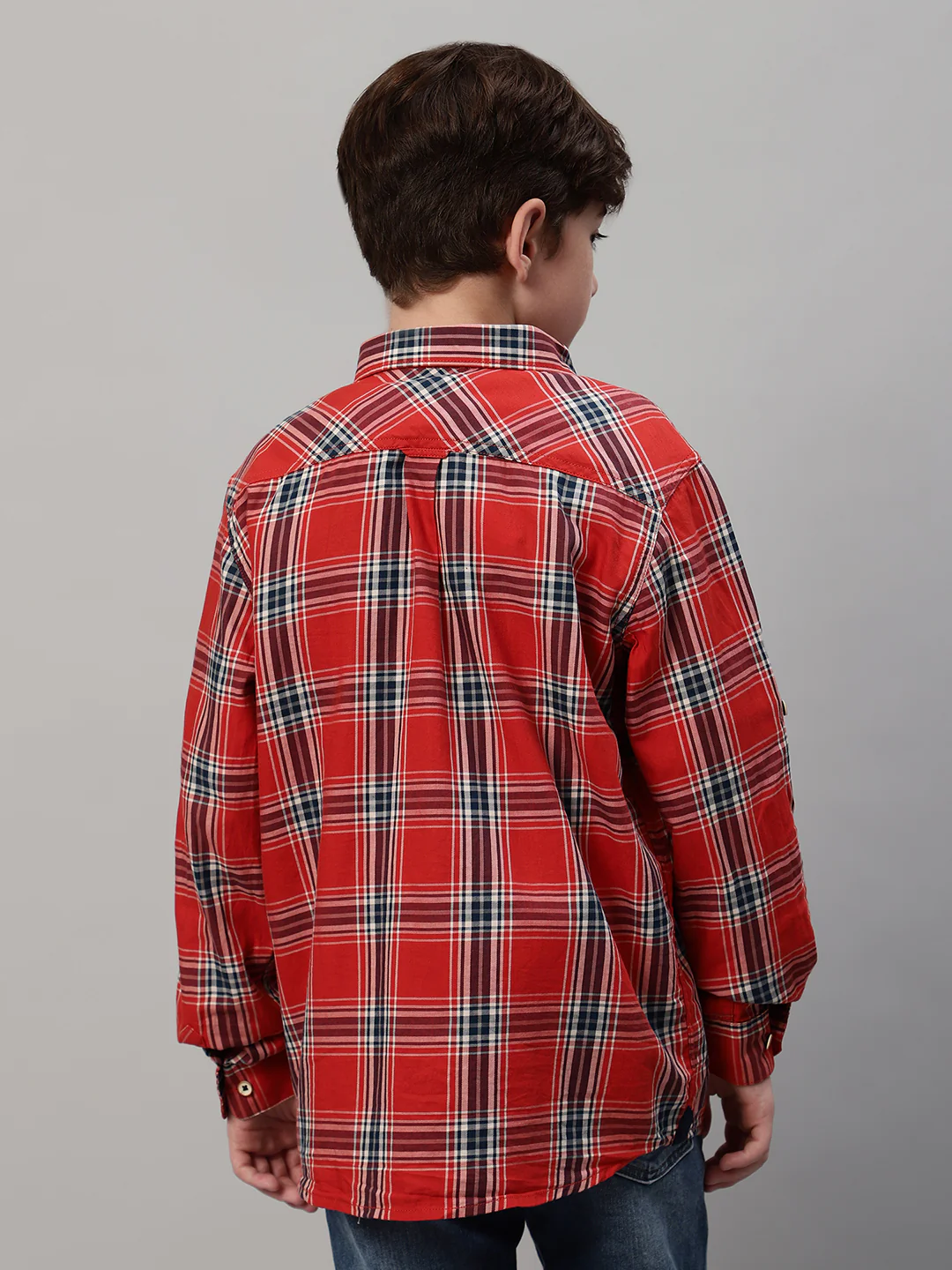 Boy's Orange Checkered Full Sleeve Shirt - Image 2