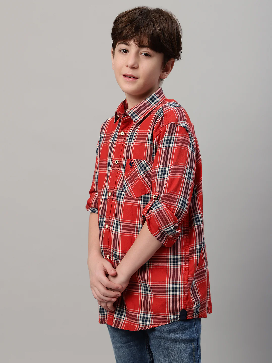 Boy's Orange Checkered Full Sleeve Shirt - Image 3