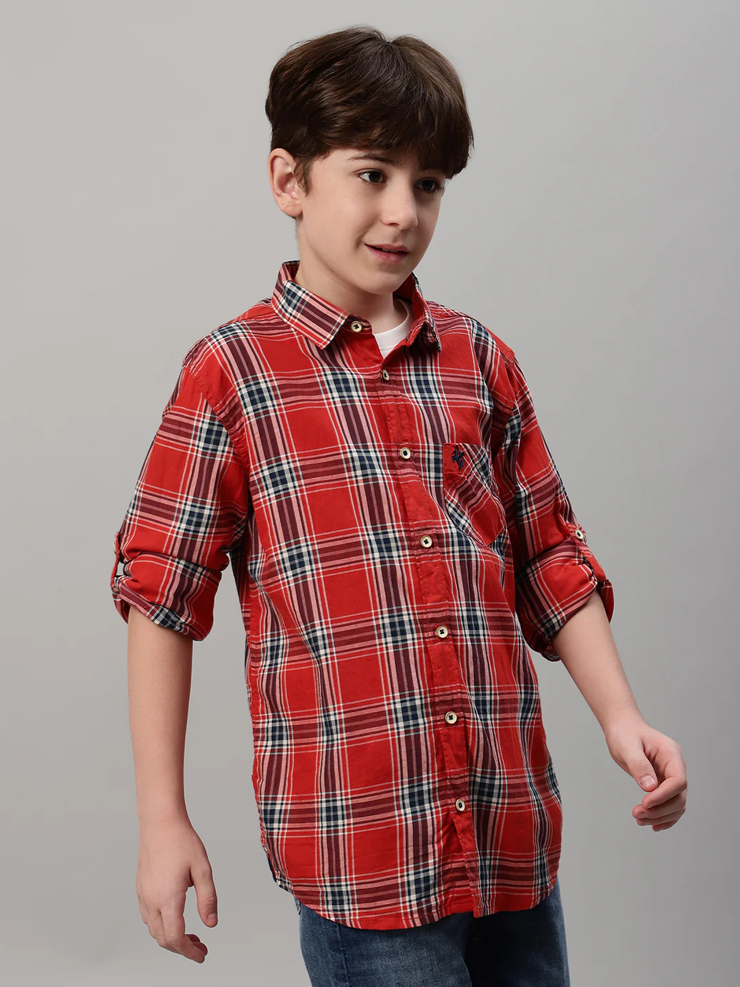 Boy's Orange Checkered Full Sleeve Shirt - Image 4
