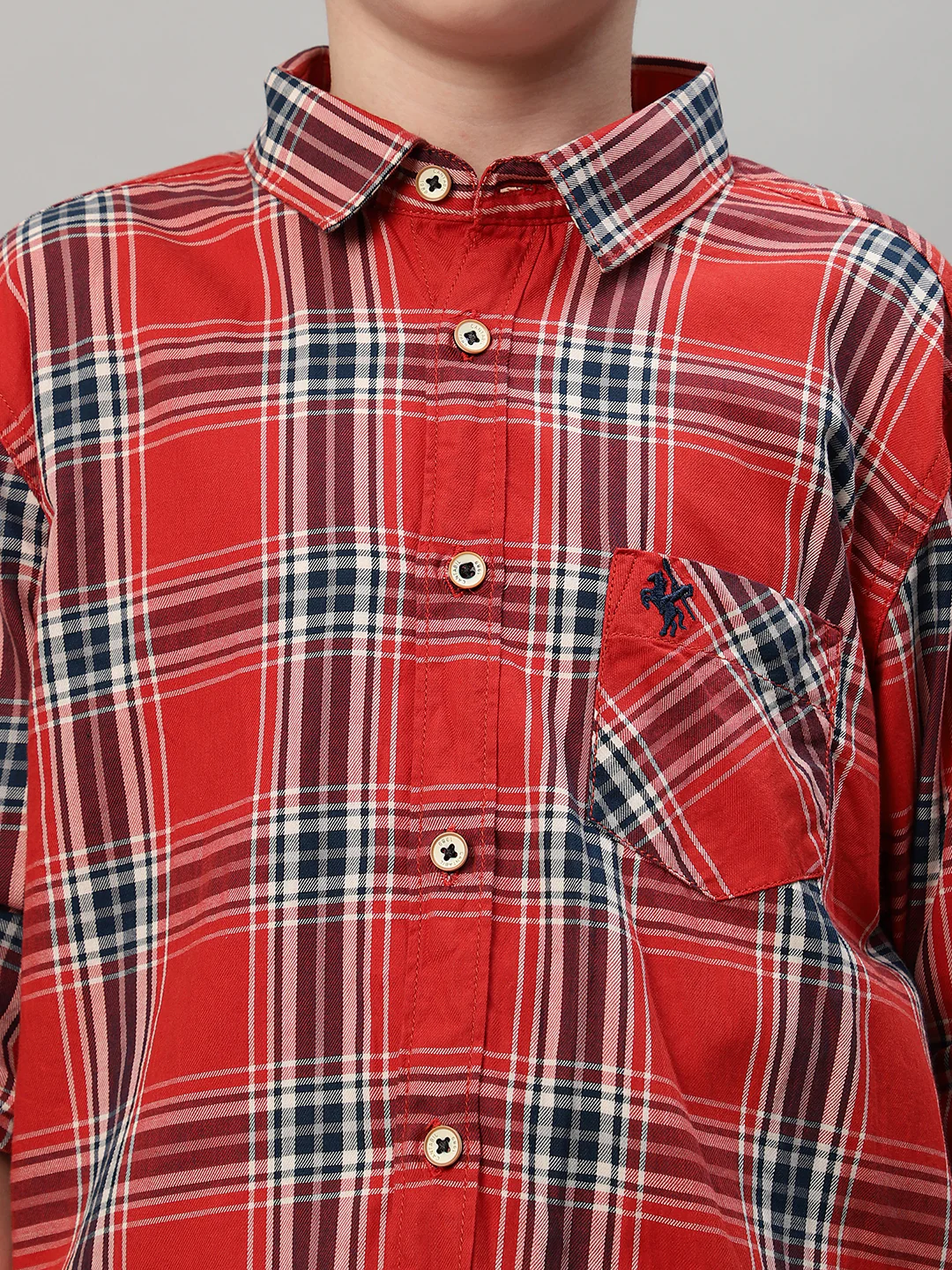 Boy's Orange Checkered Full Sleeve Shirt - Image 5
