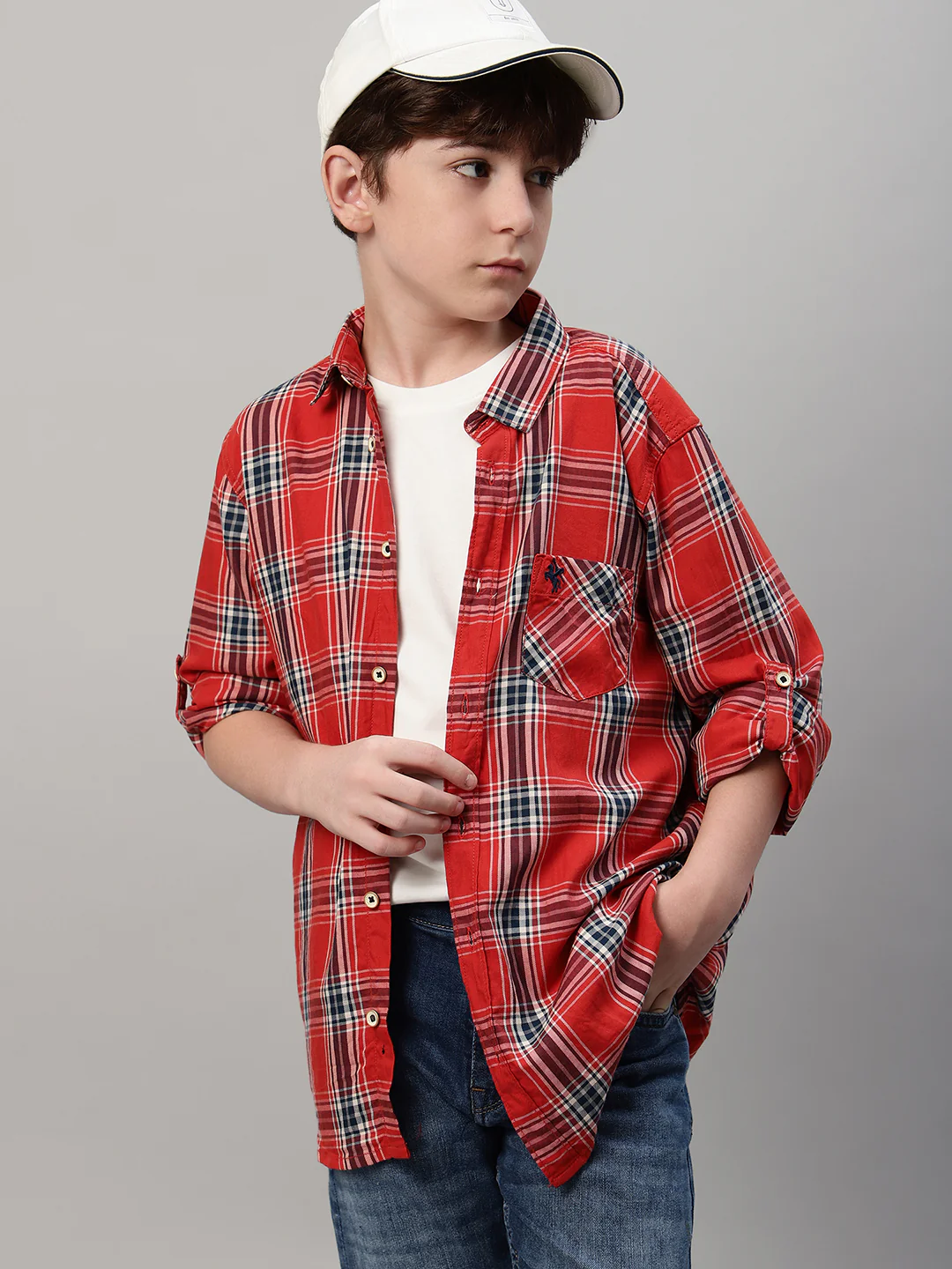 Boy's Orange Checkered Full Sleeve Shirt - Image 6