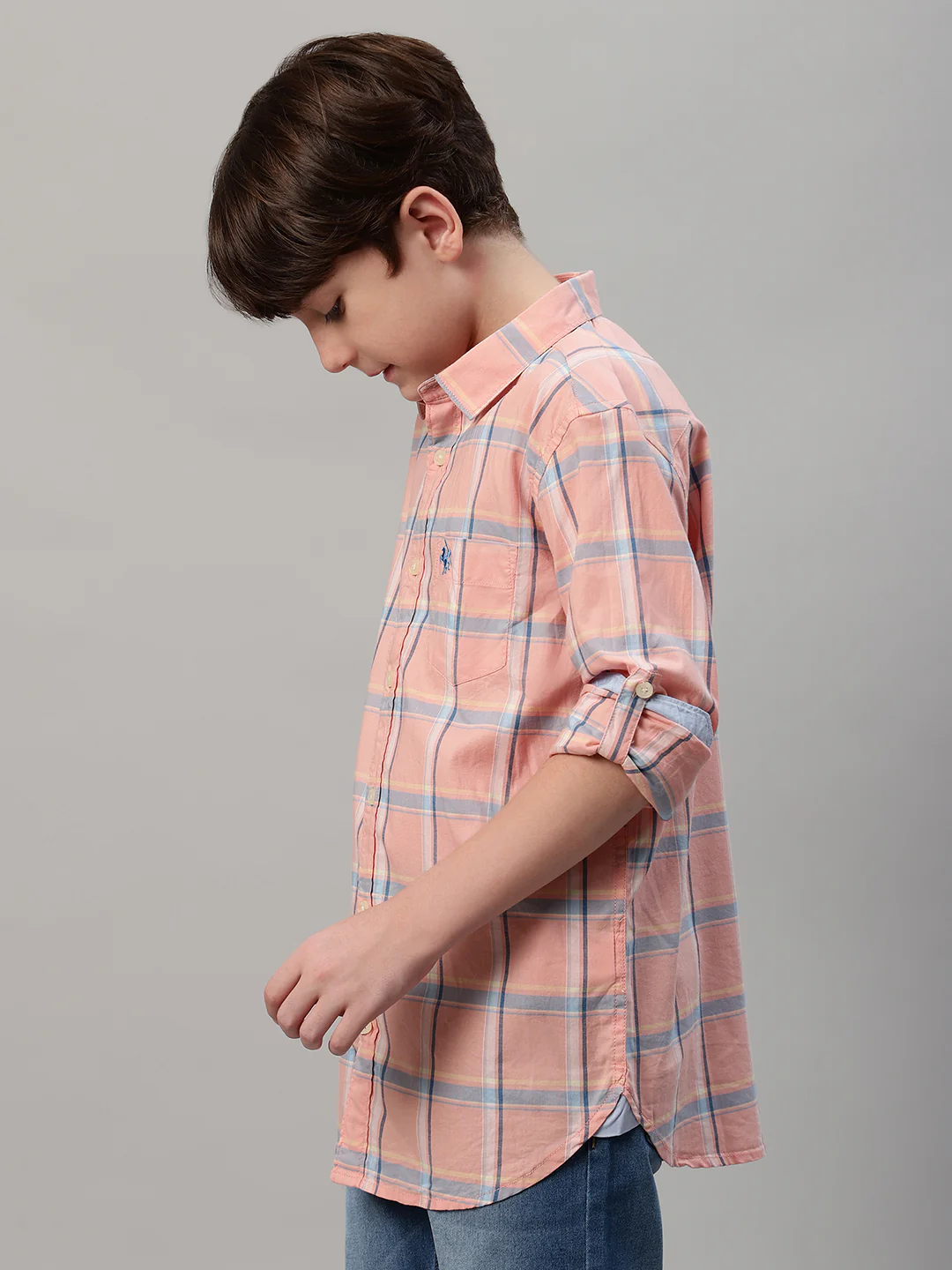 Boy's Pink Checkered Full Sleeve Shirt - Image 3