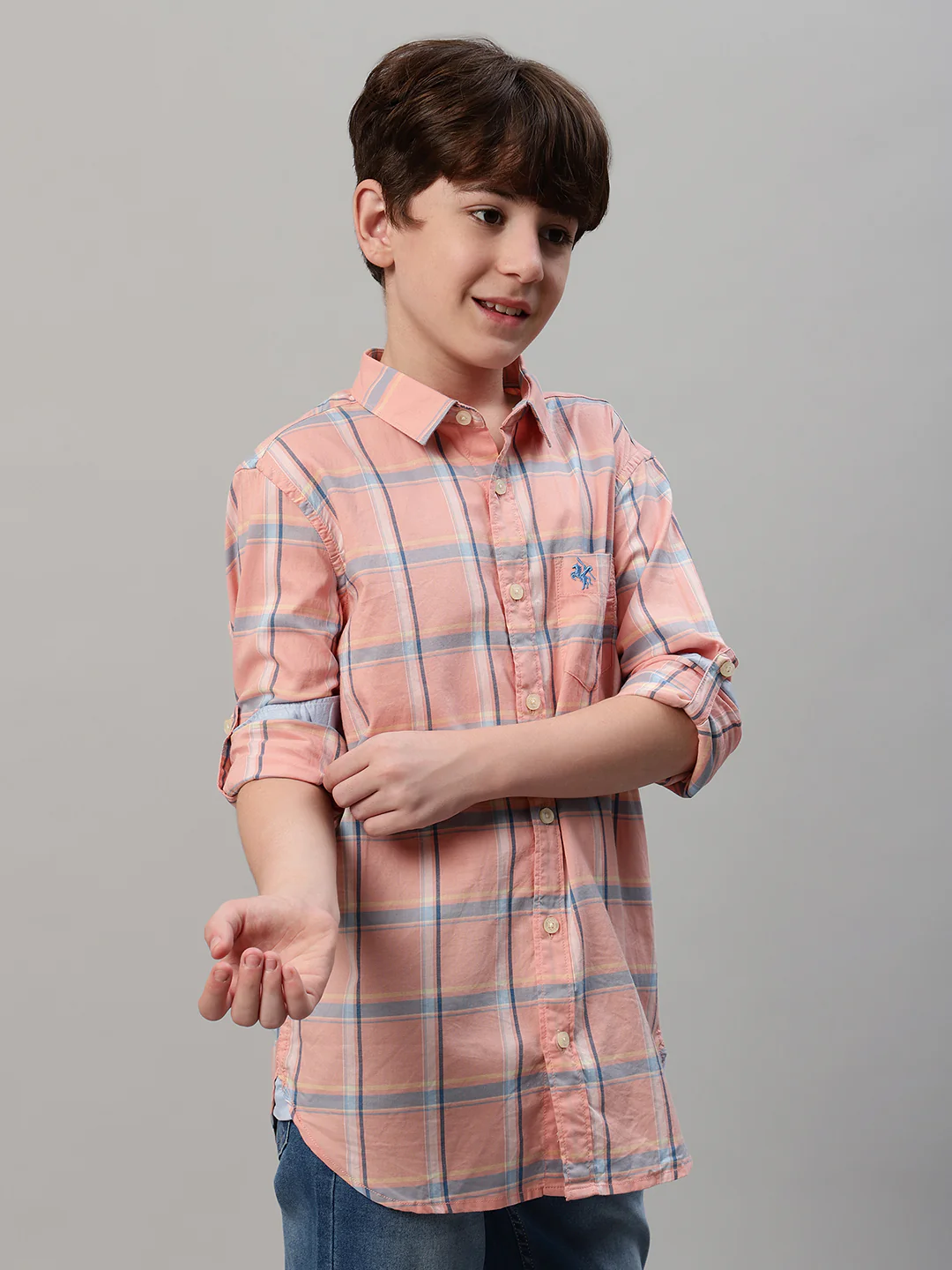 Boy's Pink Checkered Full Sleeve Shirt - Image 4