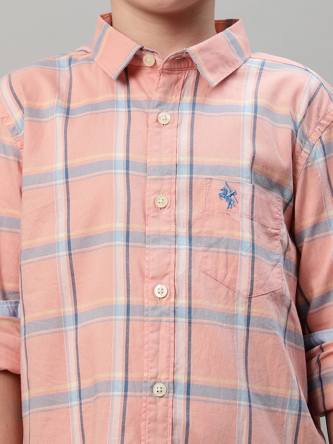 Boy's Pink Checkered Full Sleeve Shirt - Image 5