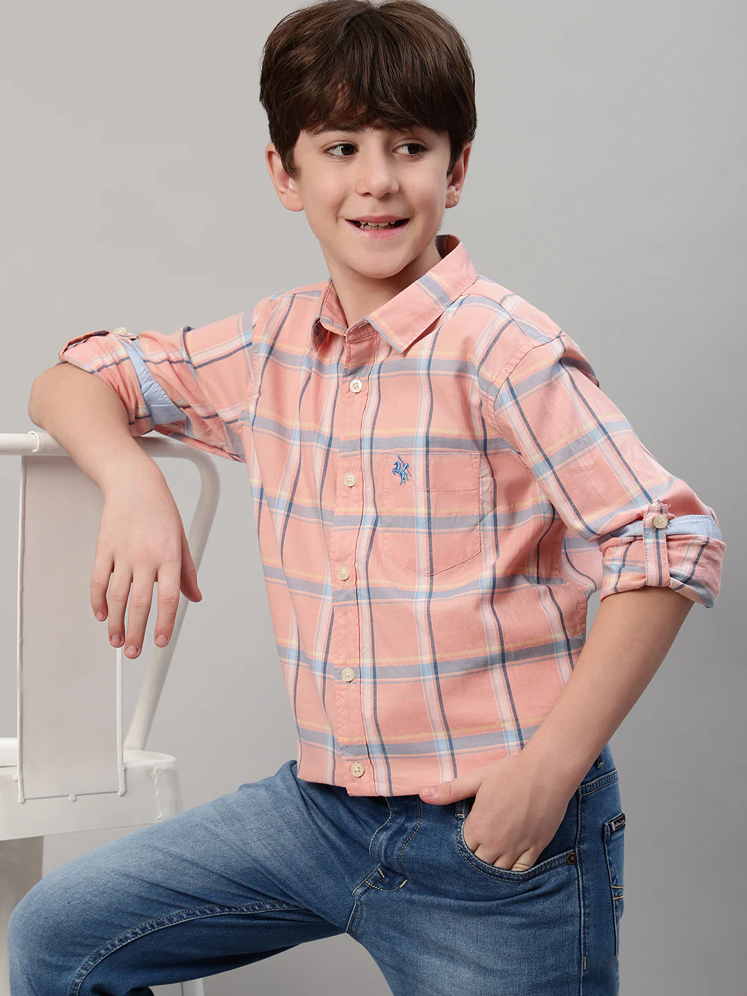 Boy's Pink Checkered Full Sleeve Shirt - Image 6