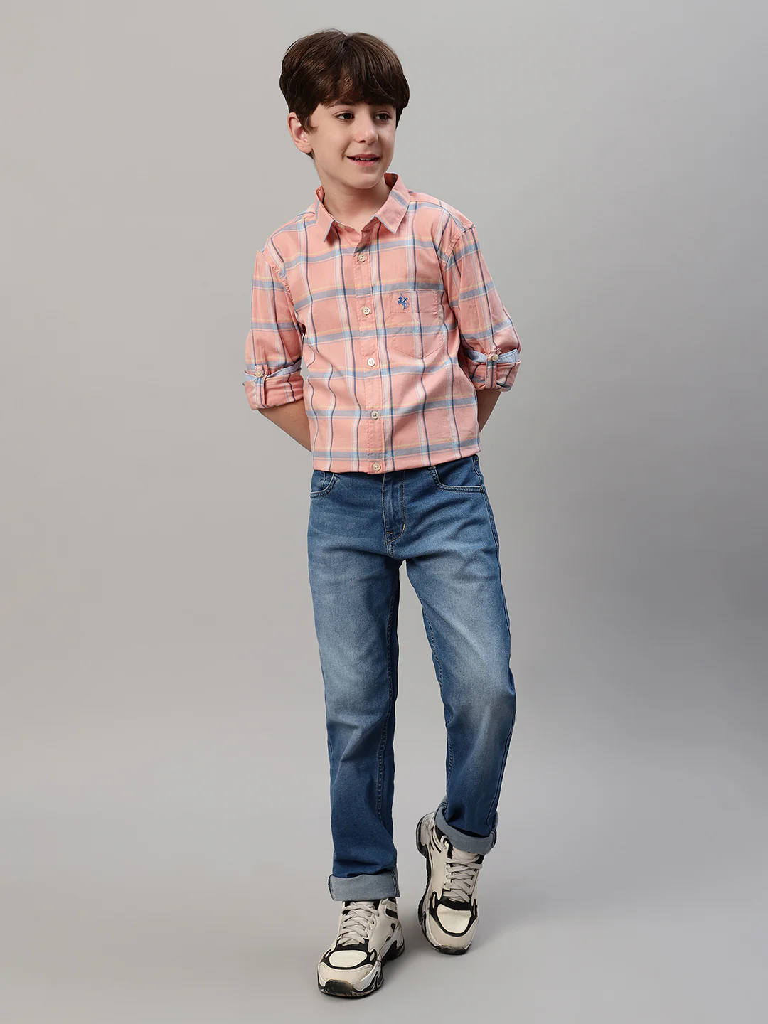 Boy's Pink Checkered Full Sleeve Shirt - Image 7