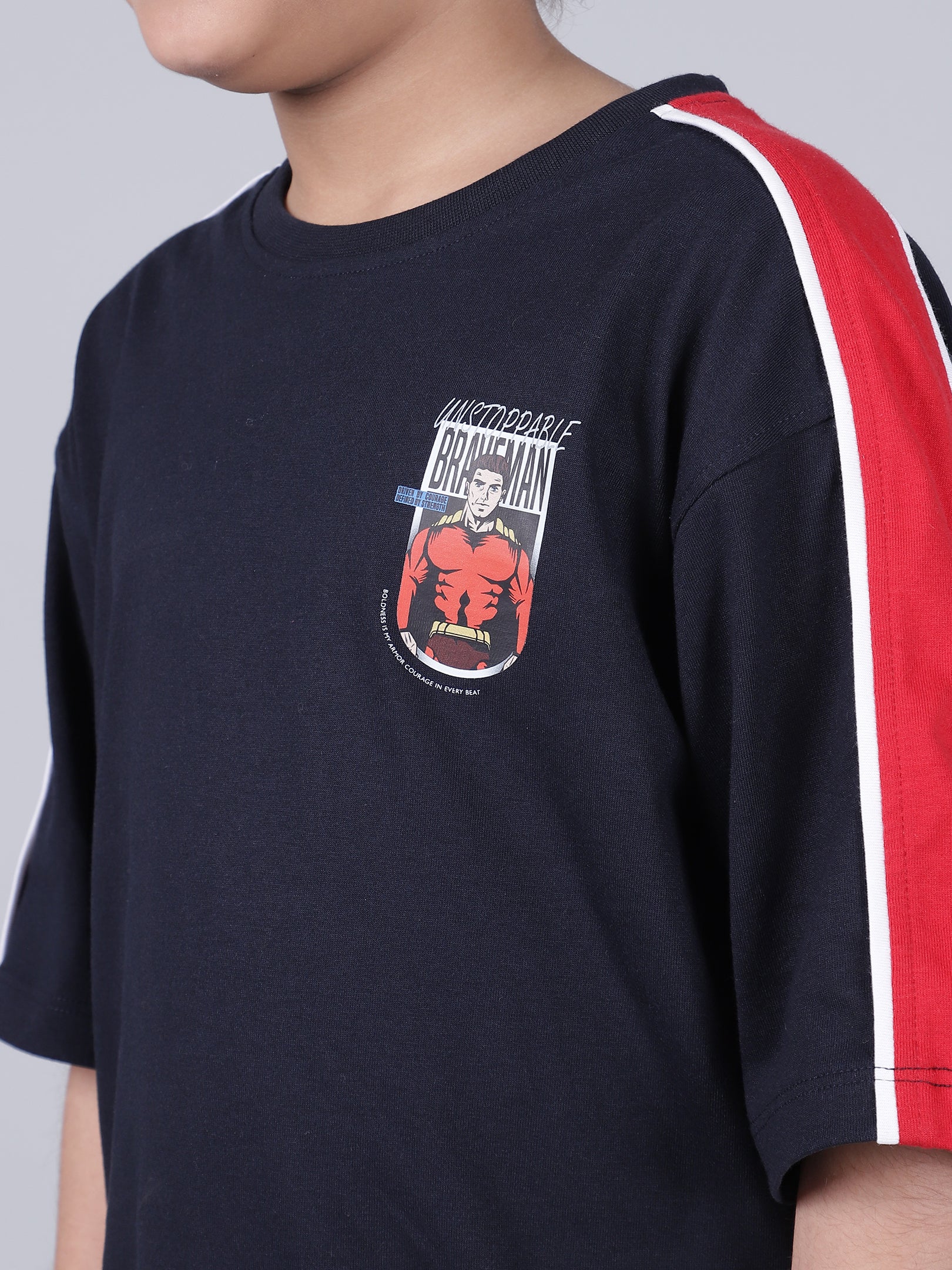 Boys Printed Light Navy Round Neck Half Sleeves Casual T-Shirt - Image 6