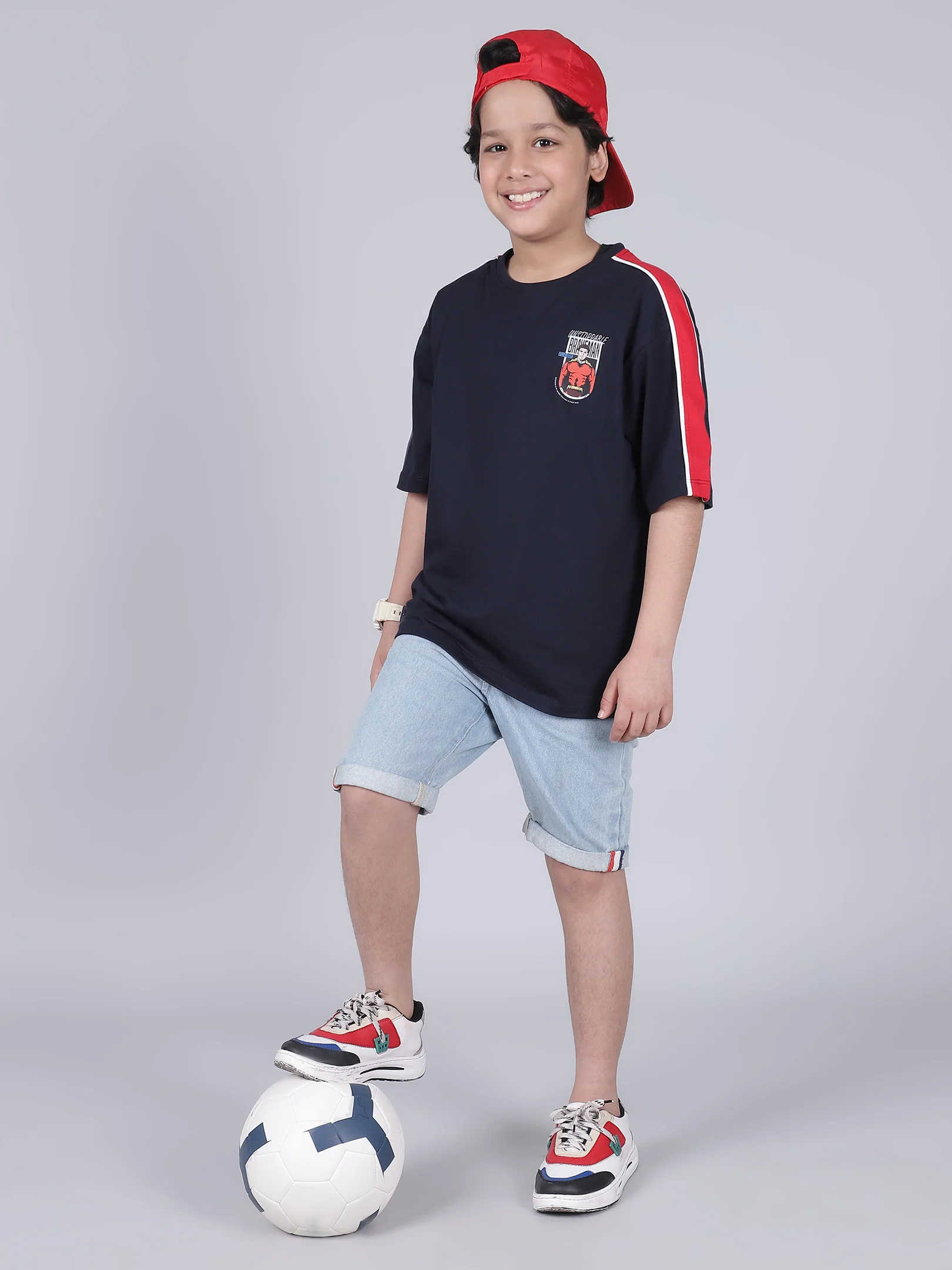 Boys Printed Light Navy Round Neck Half Sleeves Casual T-Shirt - Image 8