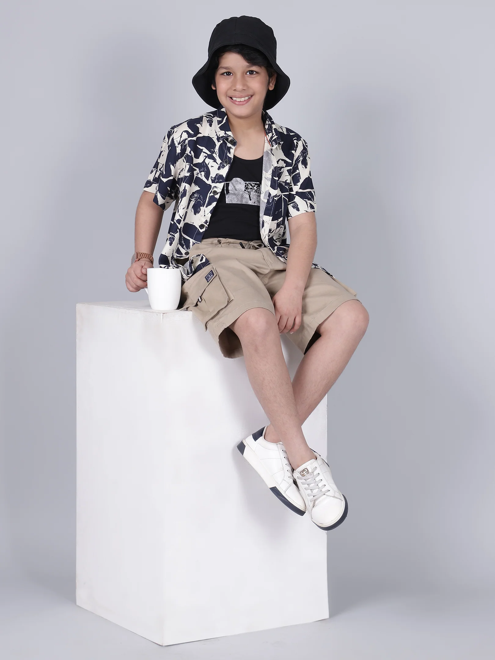 Boys Printed Navy Blue Half Sleeves Spread Collar Casual Shirt - Image 6