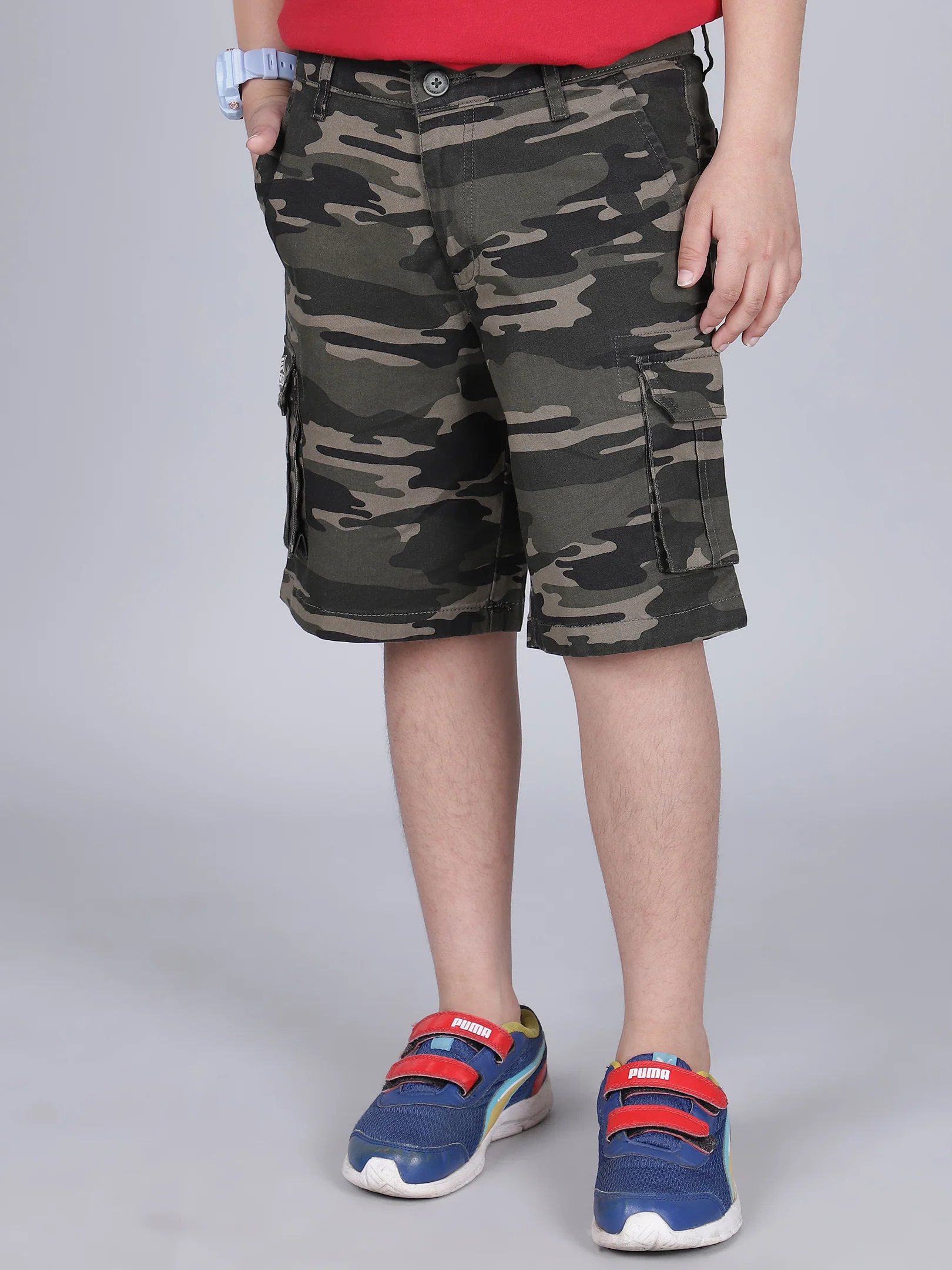 Boys Printed Olive Green Regular Fit Casual Shorts - Image 2