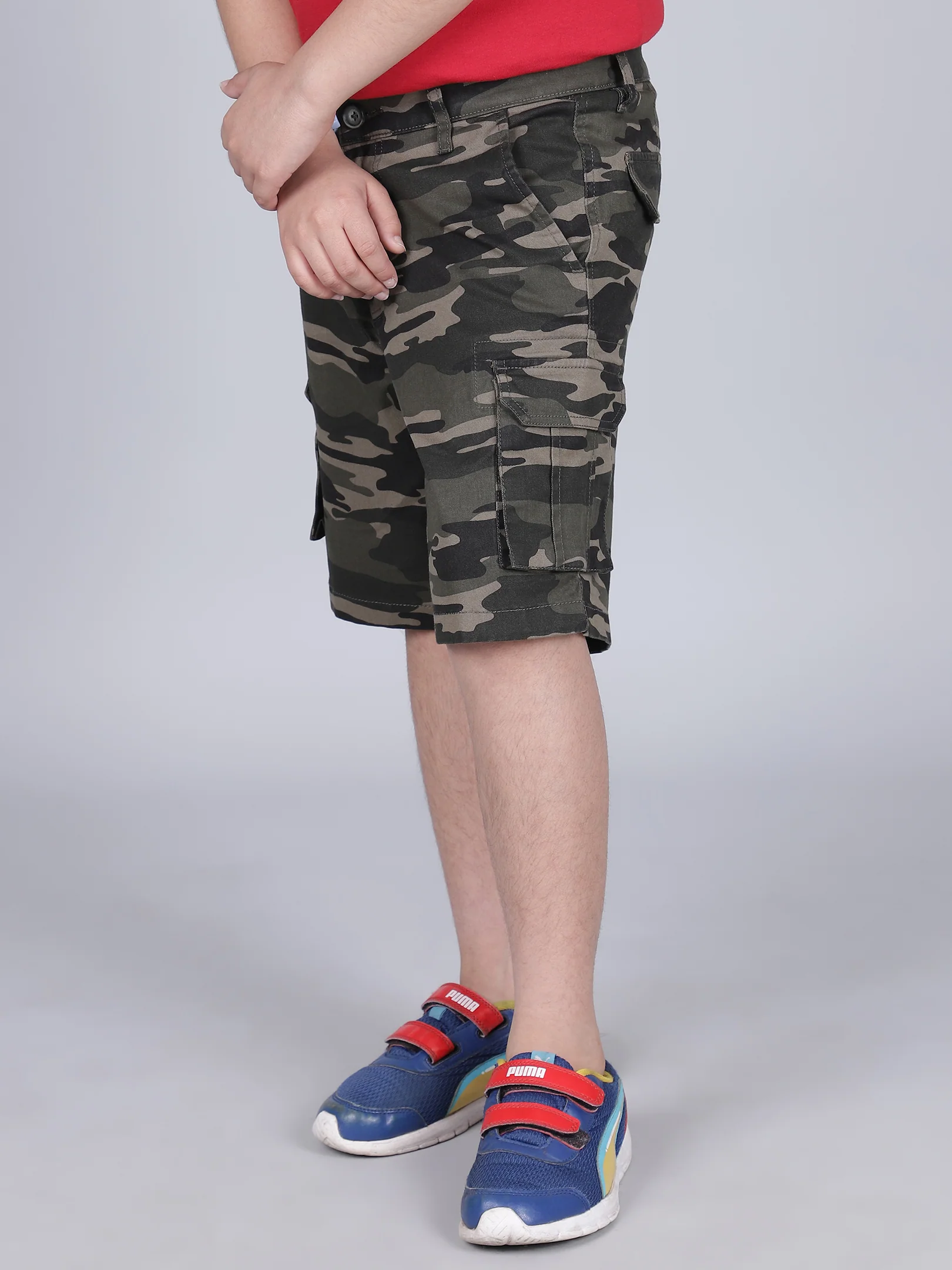 Boys Printed Olive Green Regular Fit Casual Shorts - Image 3