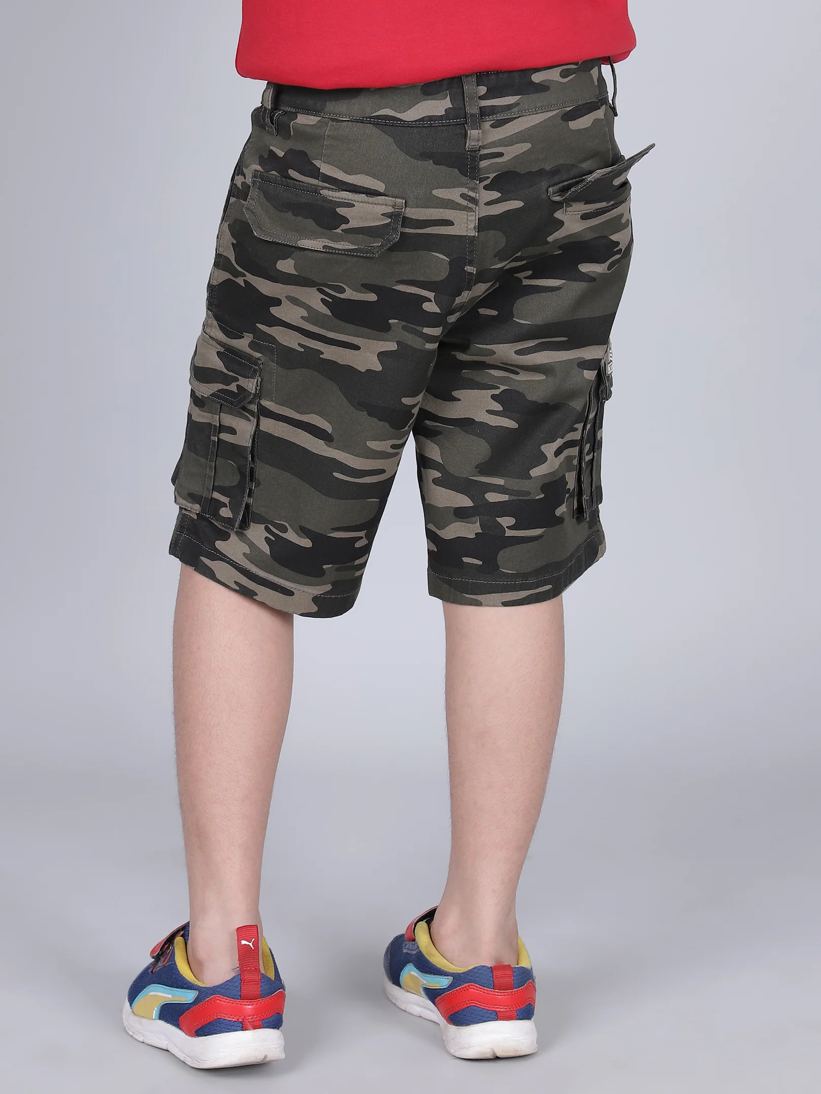 Boys Printed Olive Green Regular Fit Casual Shorts - Image 4