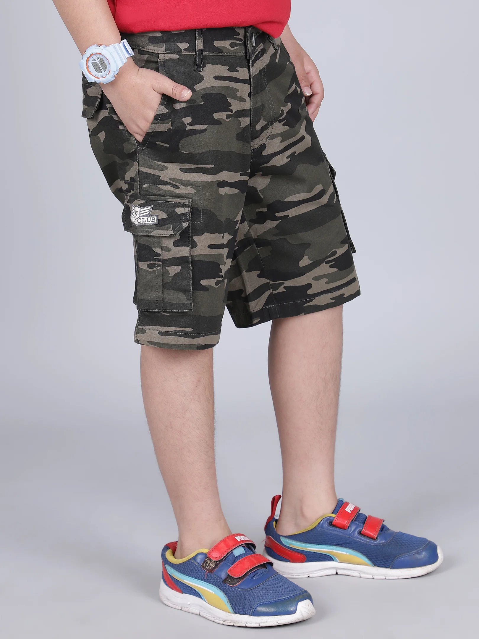 Boys Printed Olive Green Regular Fit Casual Shorts - Image 5