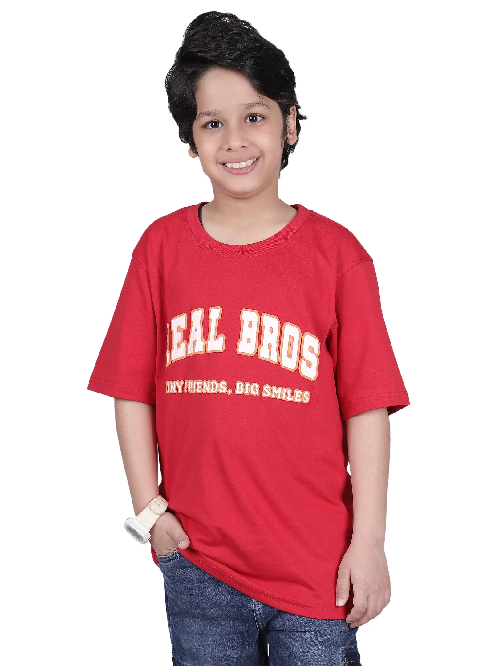 Boys Printed Red Half Sleeves Round Neck Casual T-Shirt - Image 2