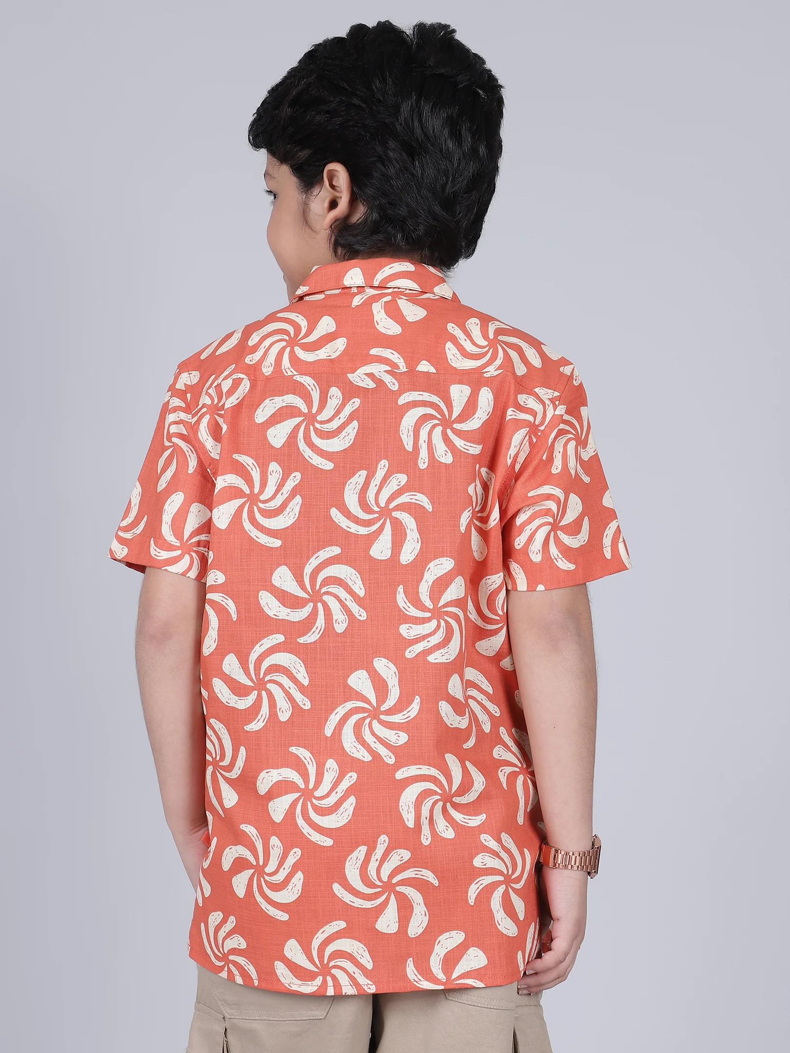 Boys Printed Red Half Sleeves Spread Collar Casual Shirt - Image 3