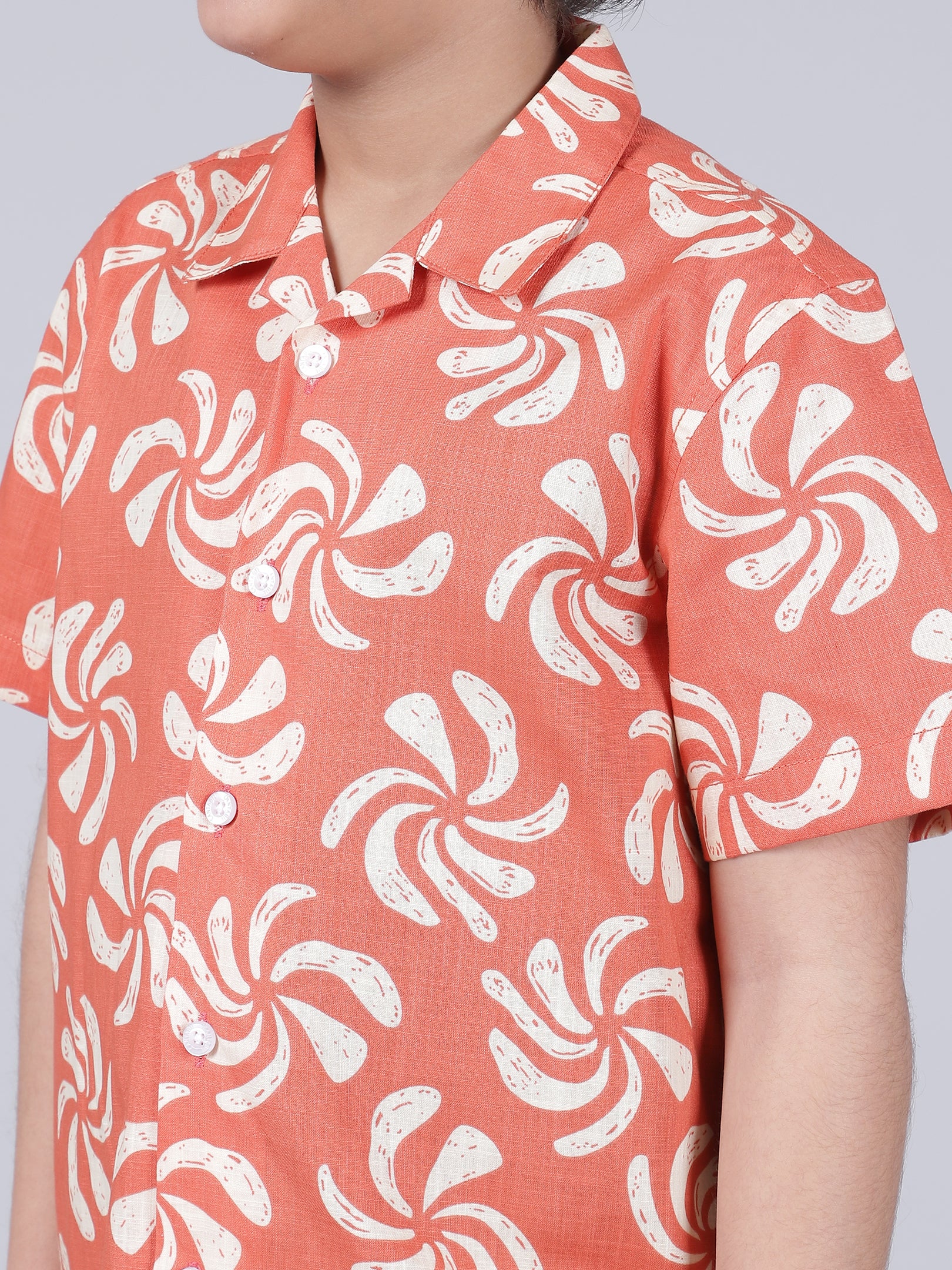 Boys Printed Red Half Sleeves Spread Collar Casual Shirt - Image 6