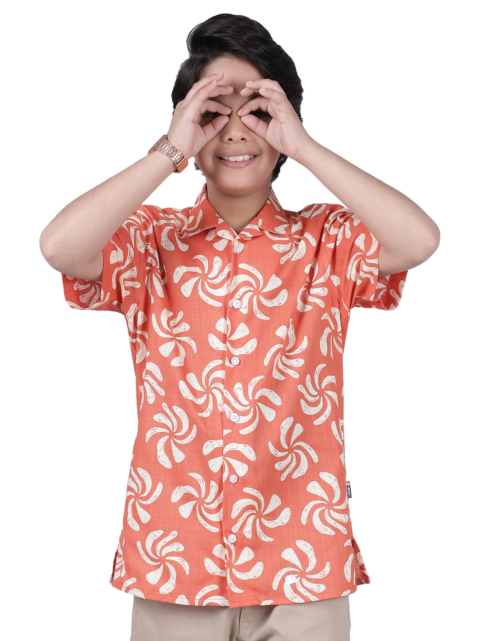 Boys Printed Red Half Sleeves Spread Collar Casual Shirt - Image 7