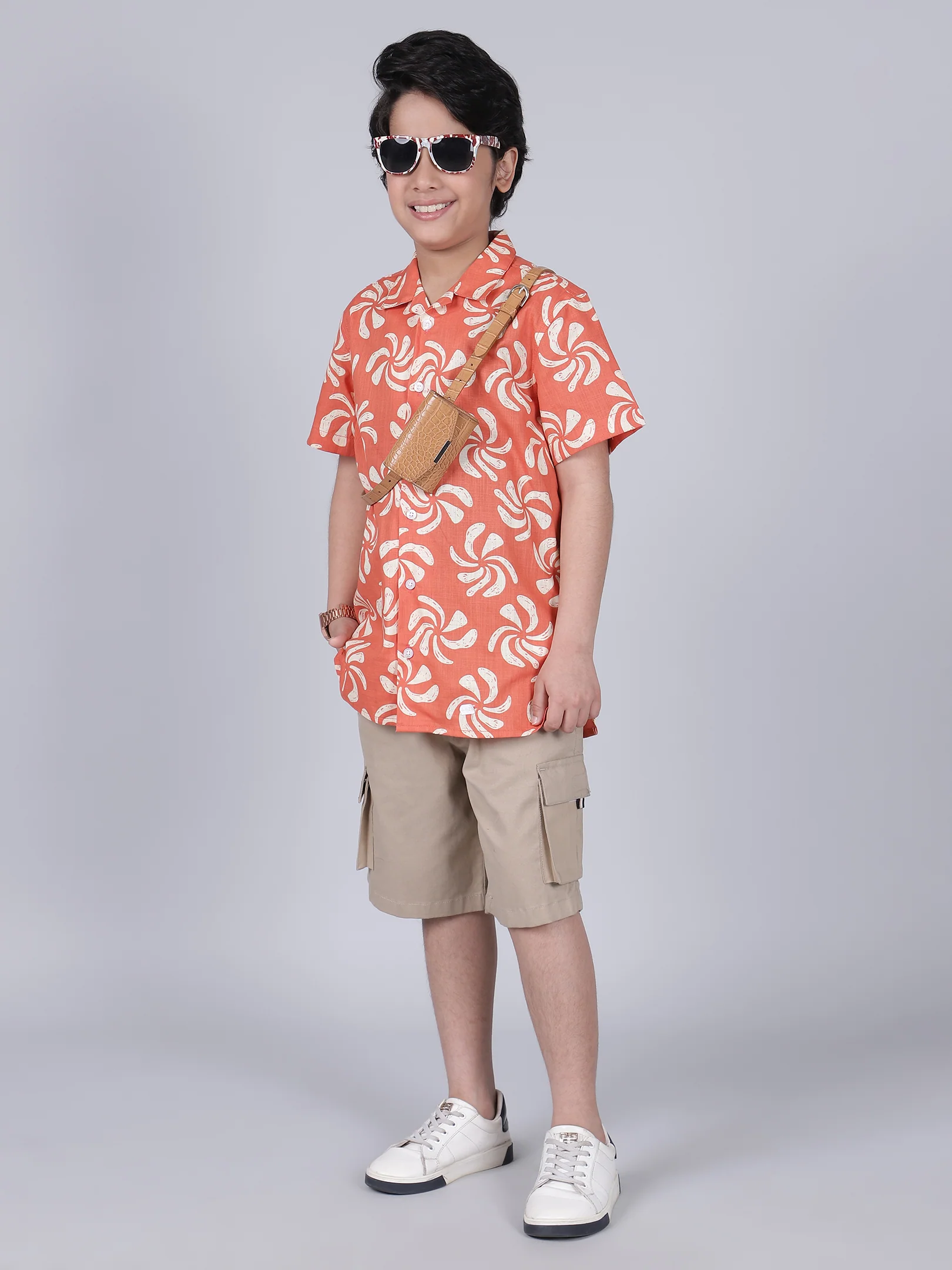 Boys Printed Red Half Sleeves Spread Collar Casual Shirt - Image 8