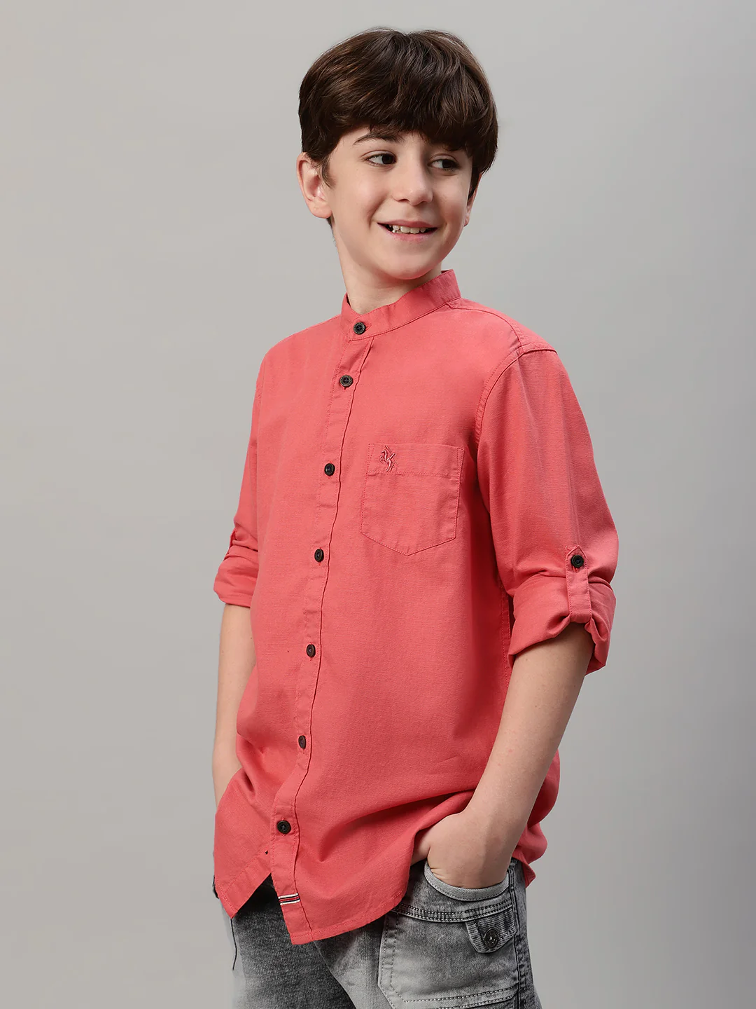 Boy's Red Solid Full Sleeve Shirt - Image 3